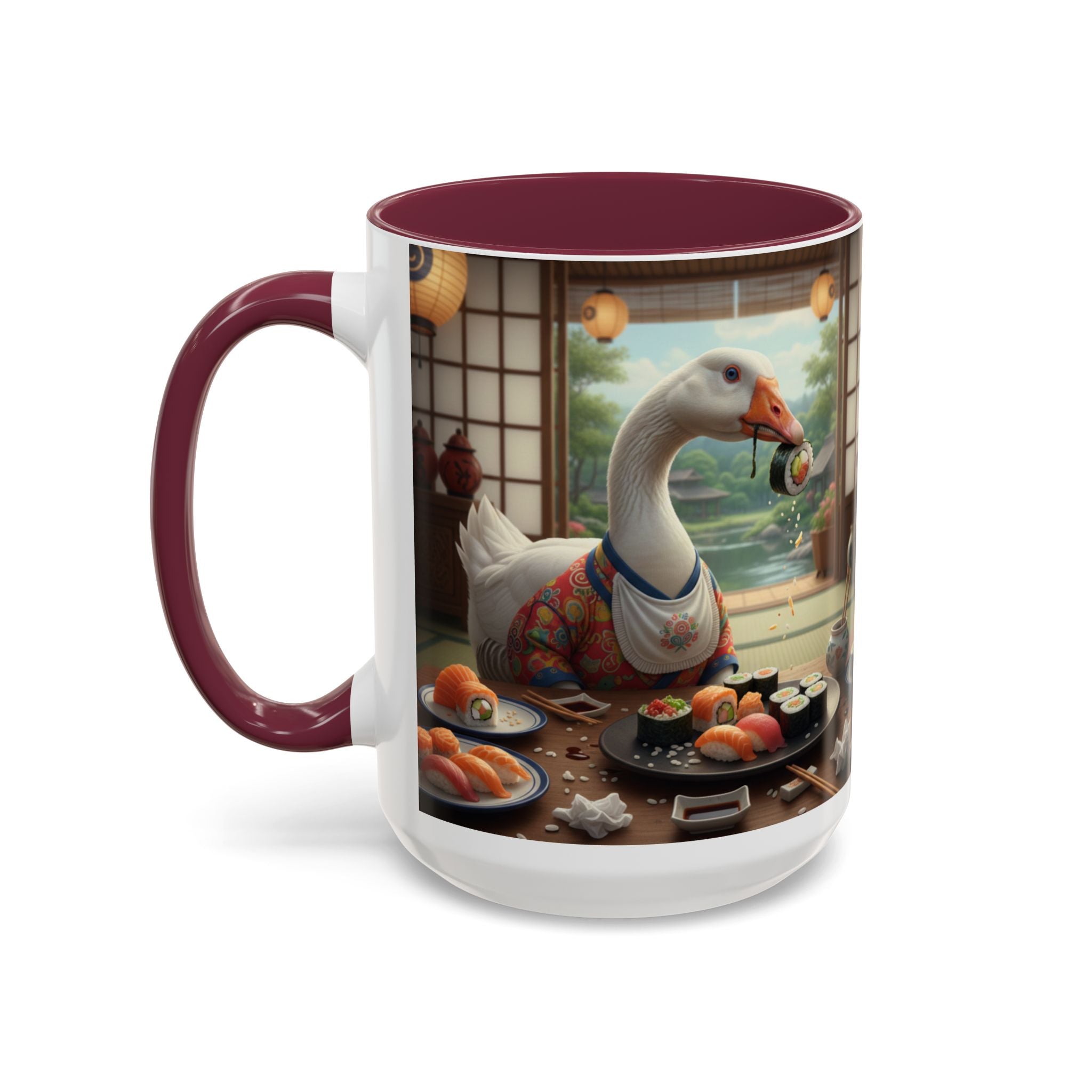 Goose with Sushi Mug | Japanese Tea Room Illustration