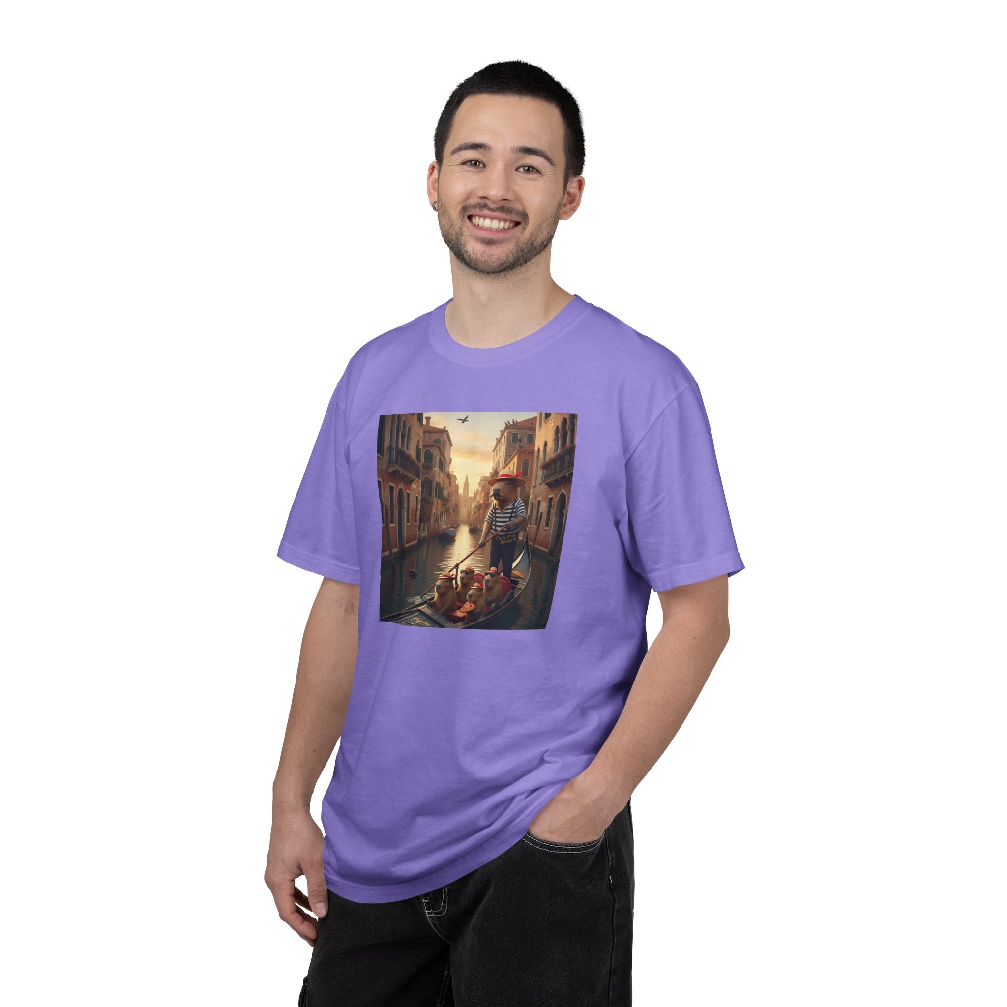 Capybara Venice Gondola Sunset T-shirt | Scenic Canal Travel Art