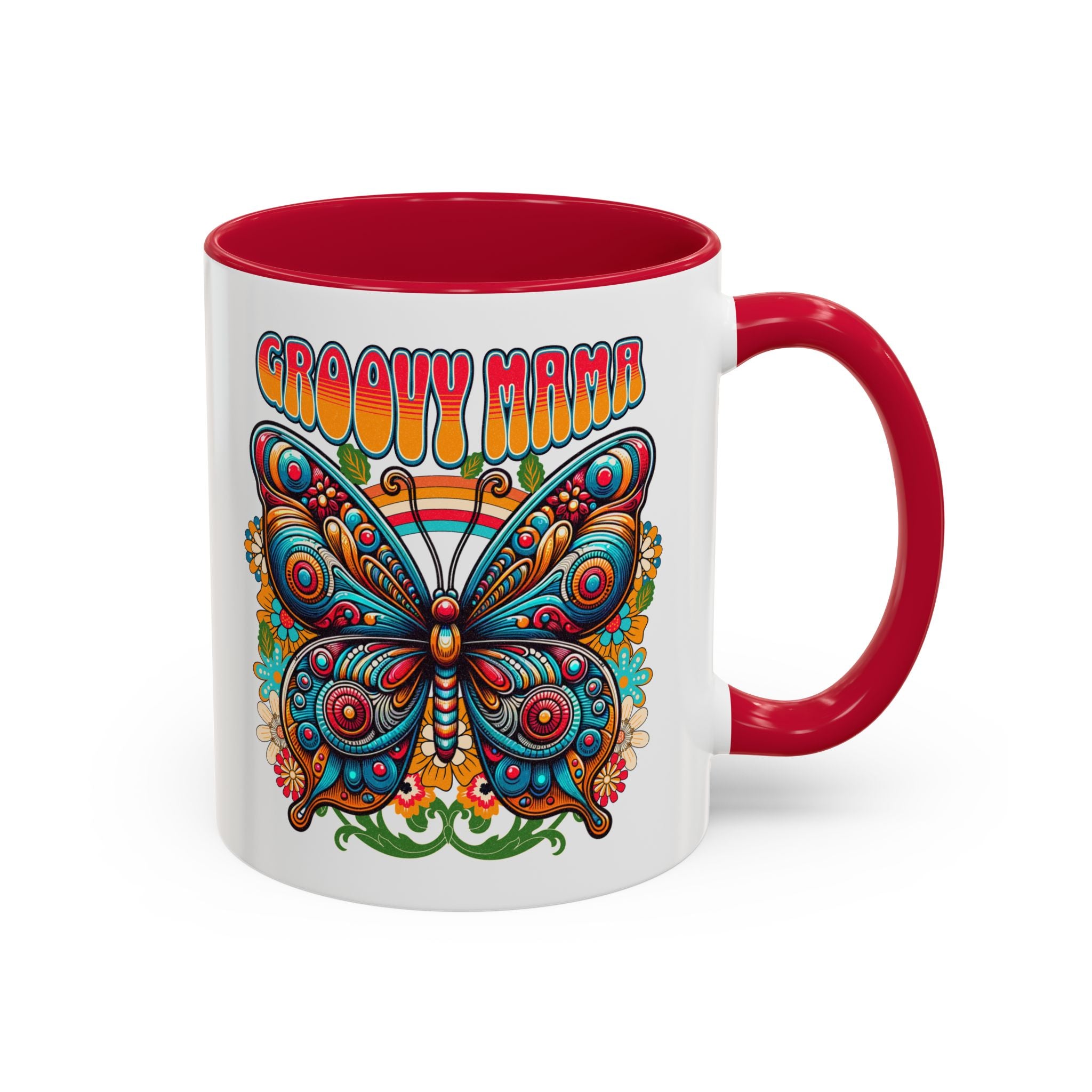 Groovy Mama Butterfly Mug | Retro Psychedelic Floral Design