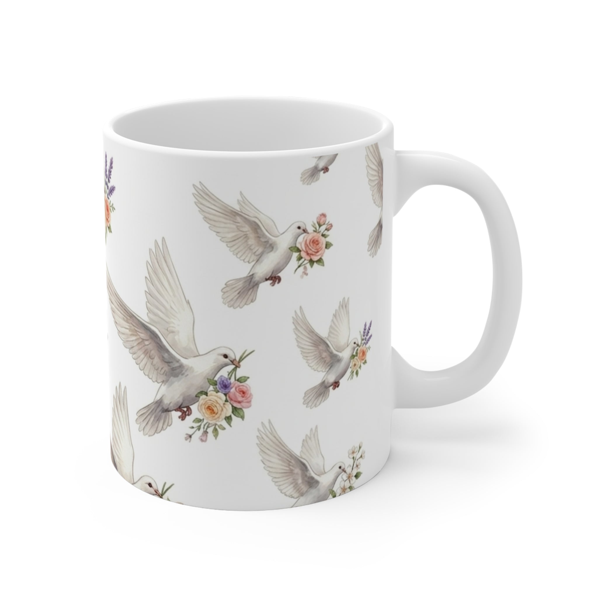 Dove with Bouquet Mug | Floral Peace Bird Ceramic Coffee Cup
