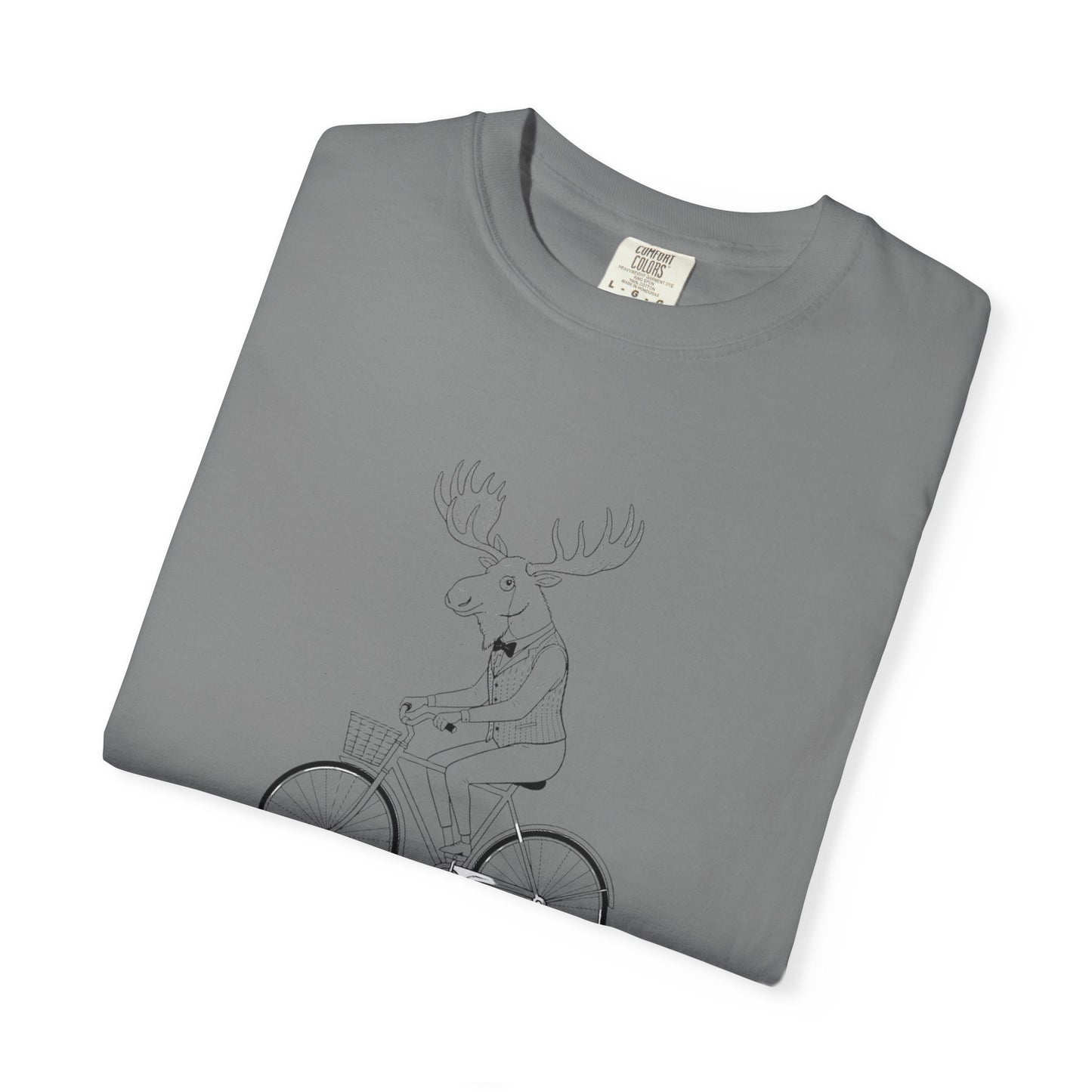 Funny Moose Riding Bike T-shirt | Novelty Animal Cycling Tee