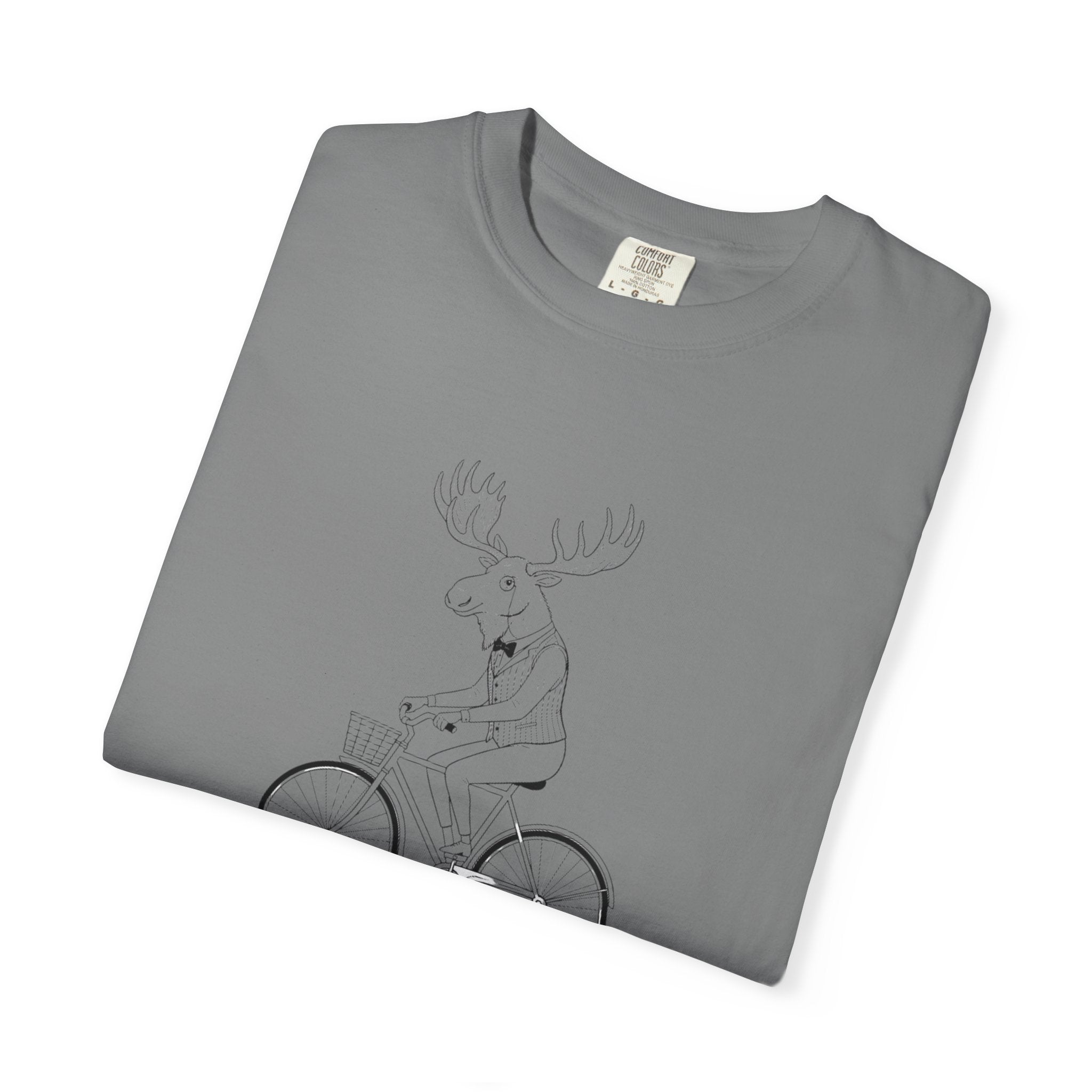 Funny Moose Riding Bike T-shirt | Novelty Animal Cycling Tee