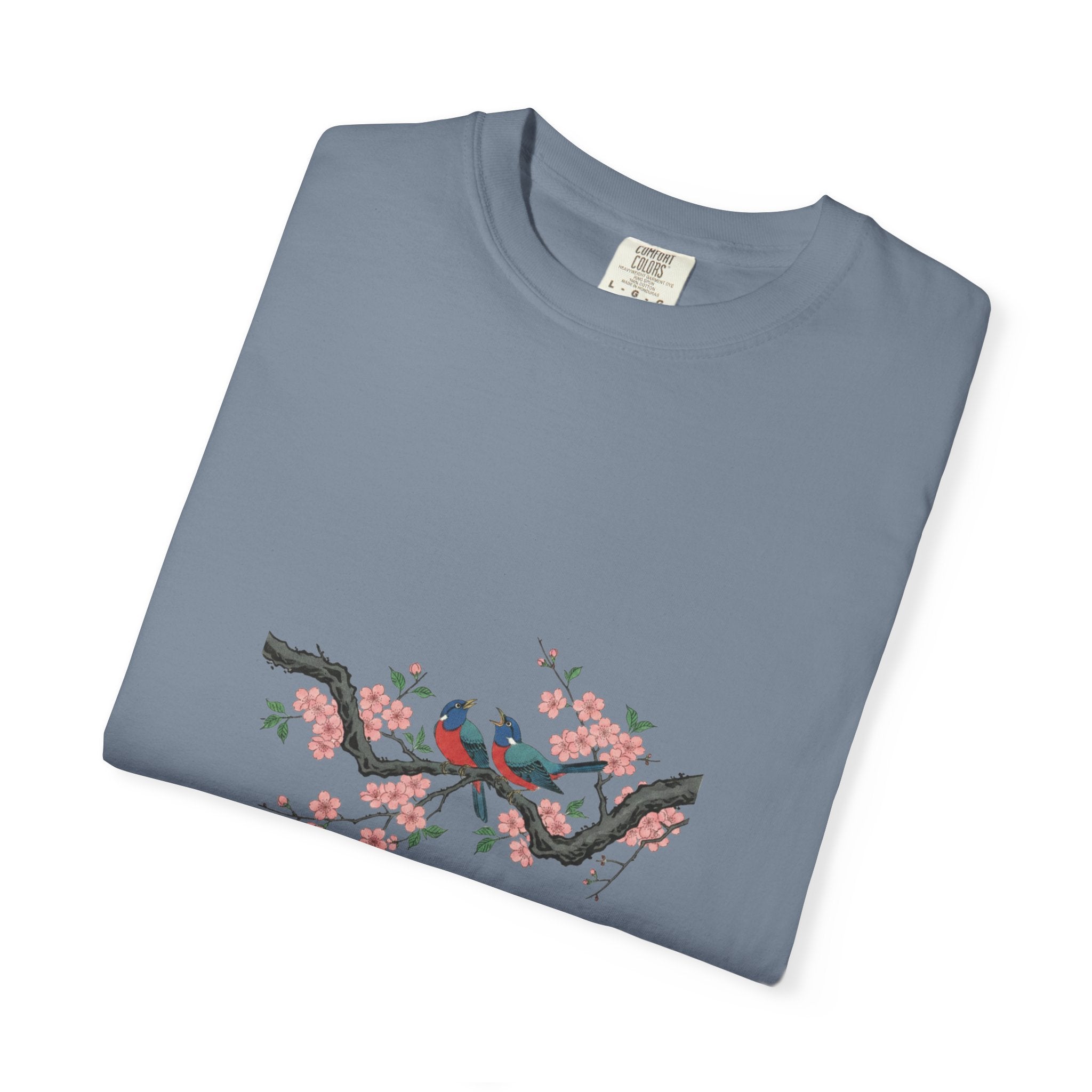 Birds on Cherry Blossom Branch T-Shirt | Japanese Floral Illustration