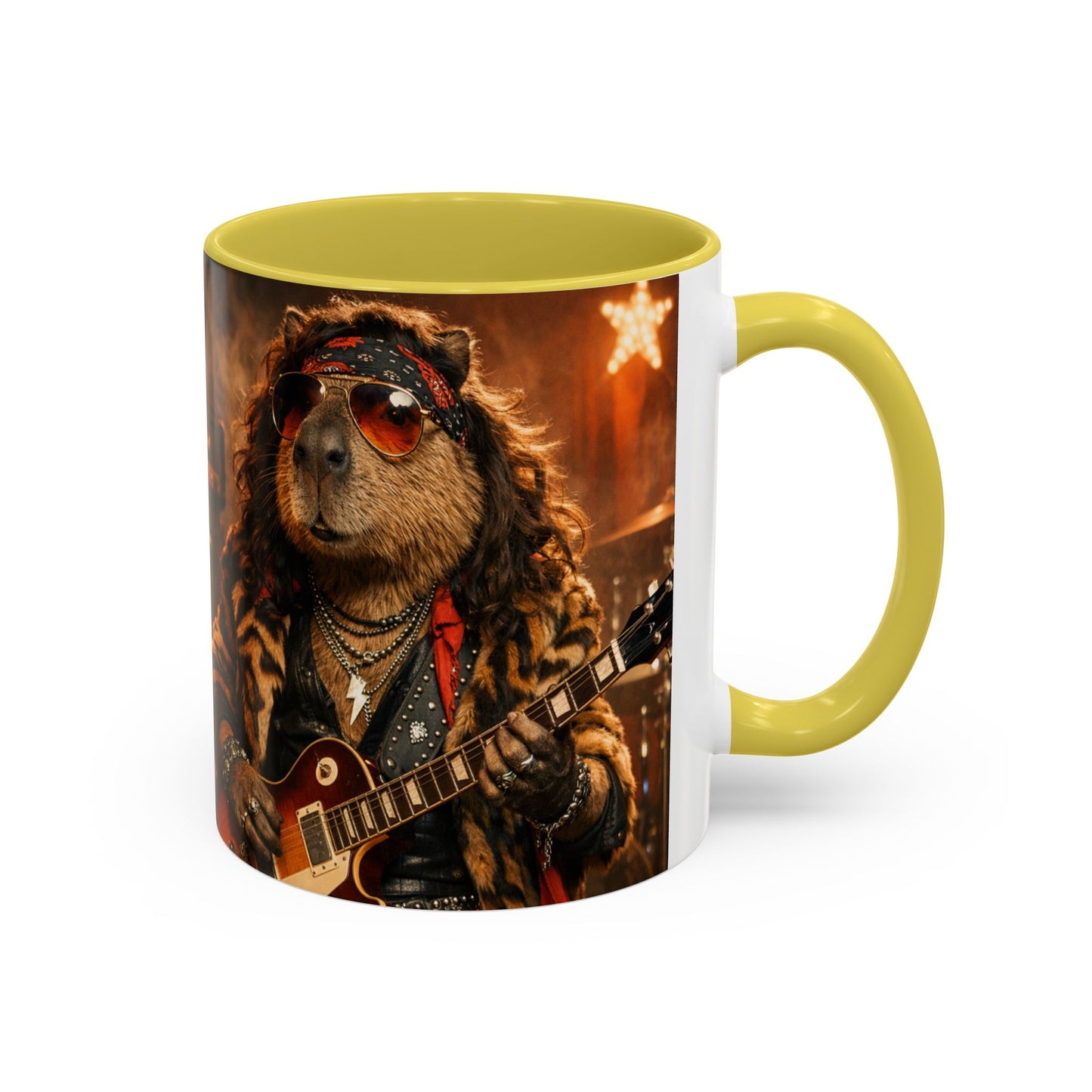 Rockstar Capybara with Guitar Mug | Color Accent Coffee Cup 11oz 15oz