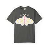 Celestial Moth T-shirt | Pink Yellow Moth with Crescent Moon