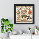 Folk Floral Deer Rabbit Bird Framed Horizontal Poster | Botanical Animal Artwork