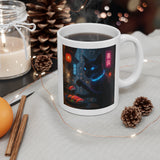 Neon Sushi Cat Mug | Cyberpunk Nightmarket Artwork