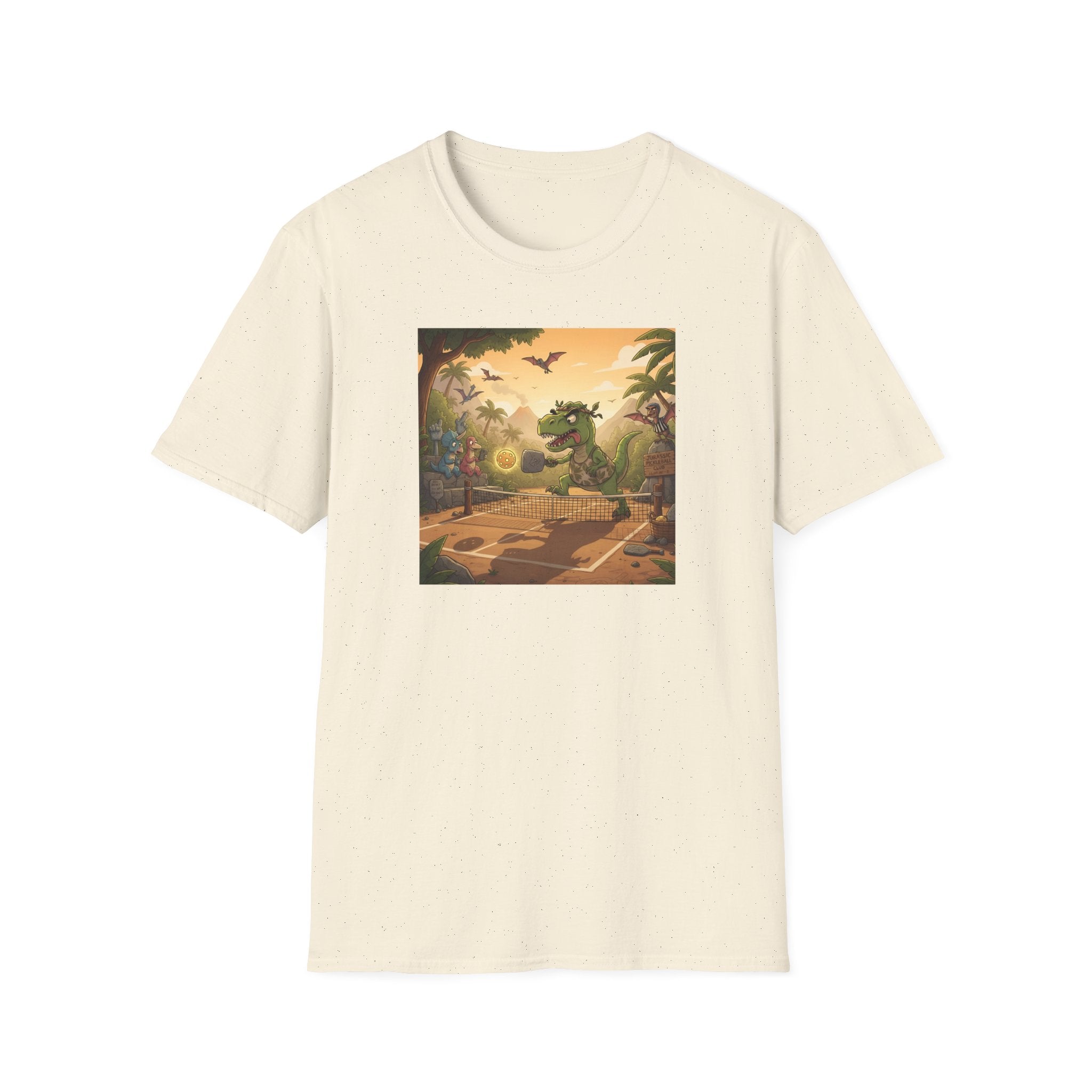 Jurassic Pickleball Club | Retro Tropical Dino Illustration T-Shirt