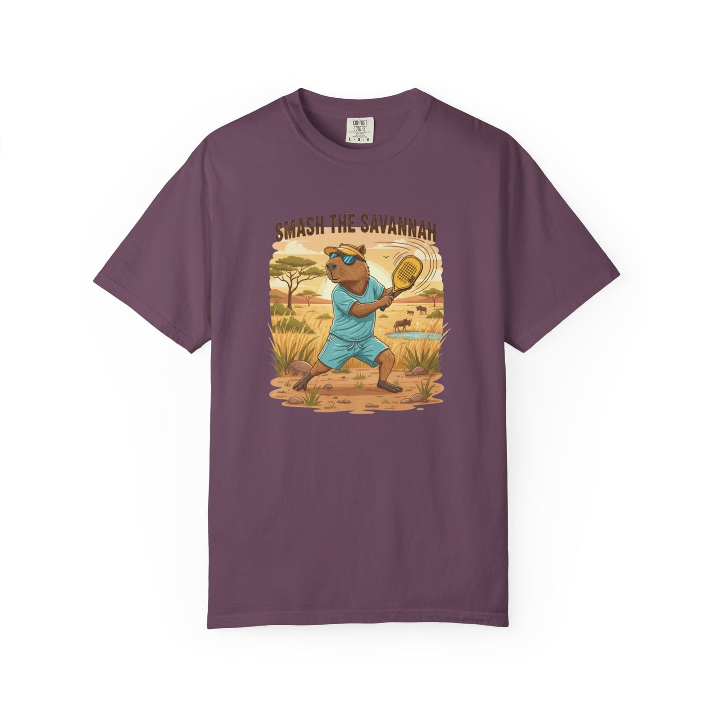 Smash the Savannah Capybara Pickleballer T-Shirt | Animal Sports Graphic Tee