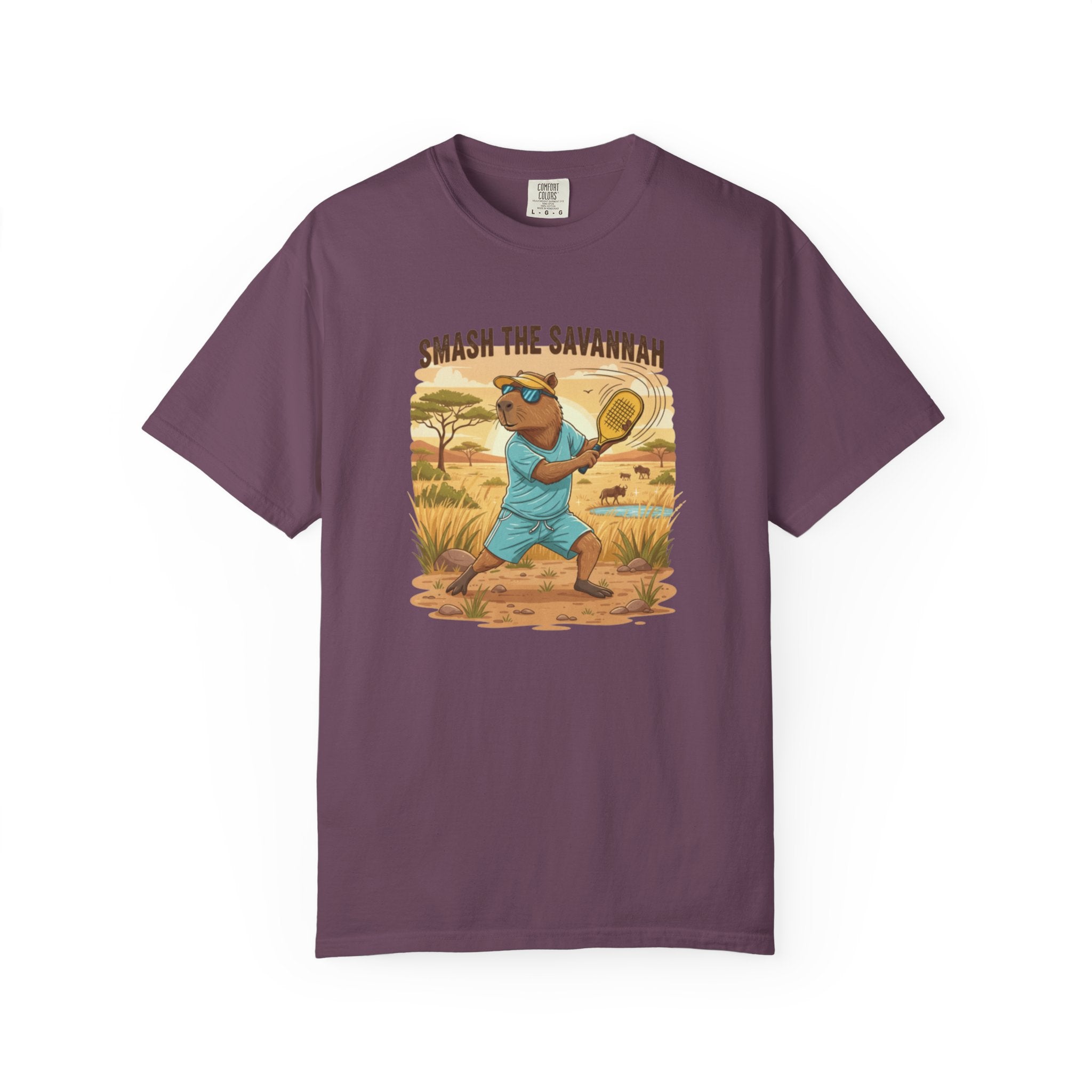 Smash the Savannah Capybara Pickleballer T-Shirt | Animal Sports Graphic Tee