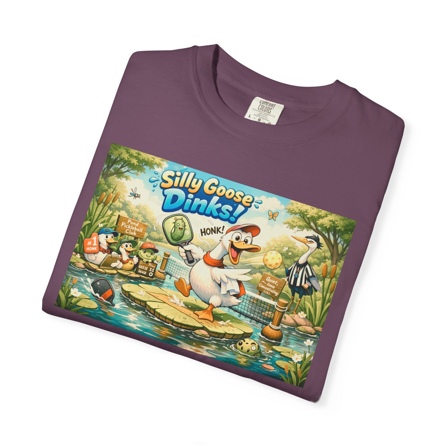 Silly Goose Dinks Cartoon Goose T-Shirt | Vintage Picnic Pond Illustration