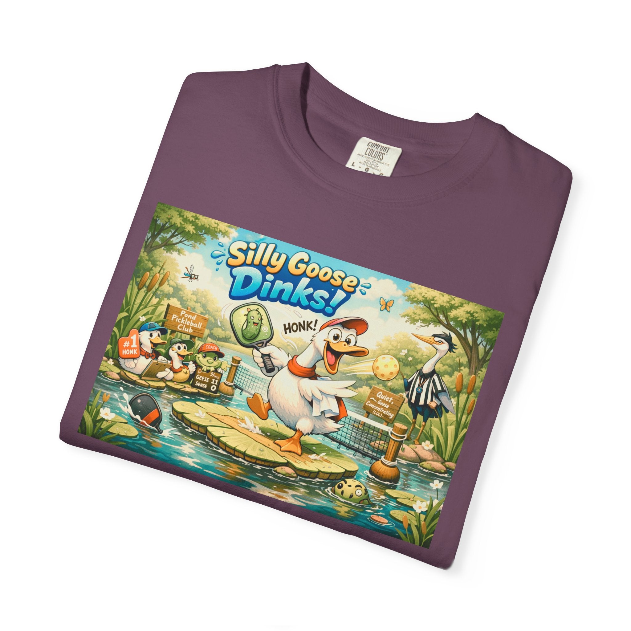 Silly Goose Dinks Cartoon Goose T-Shirt | Vintage Picnic Pond Illustration