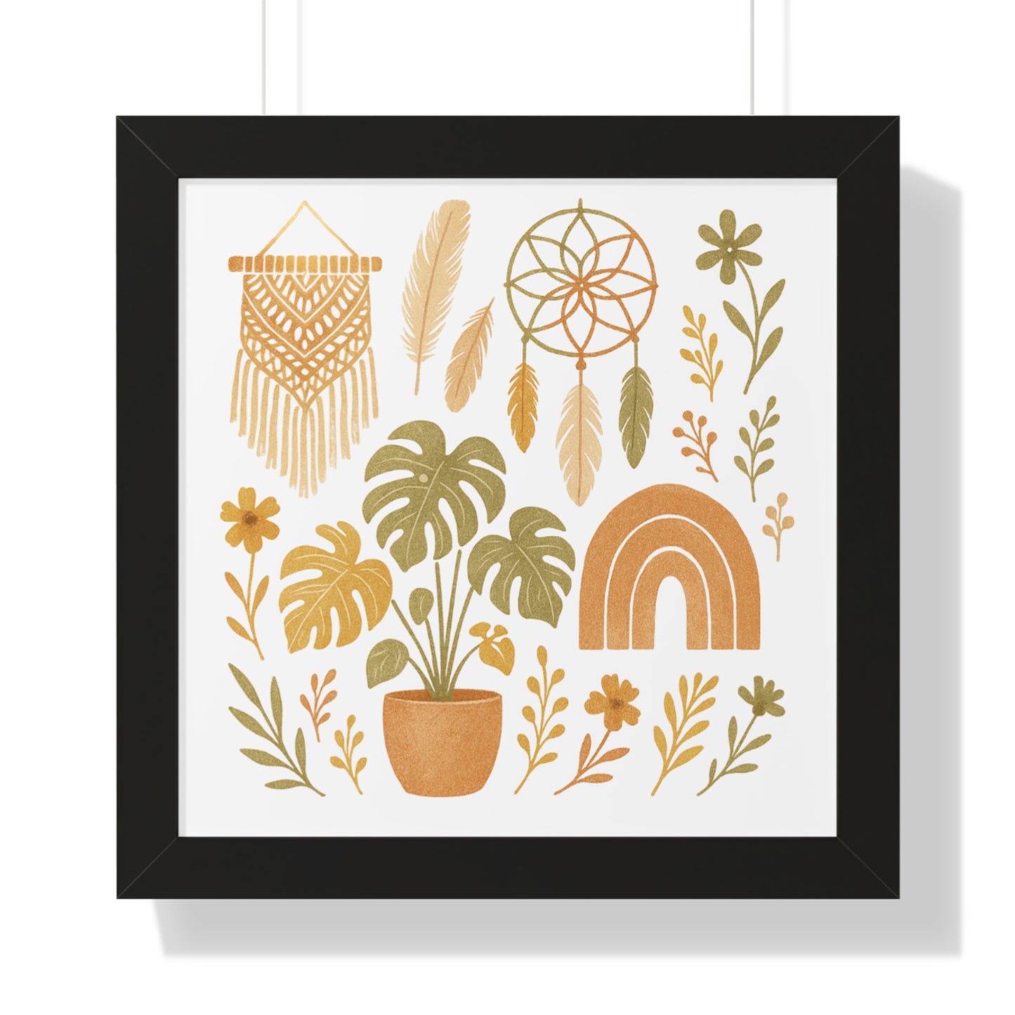 Boho Plant Wall Art Framed Horizontal Poster | Botanical Home Decor