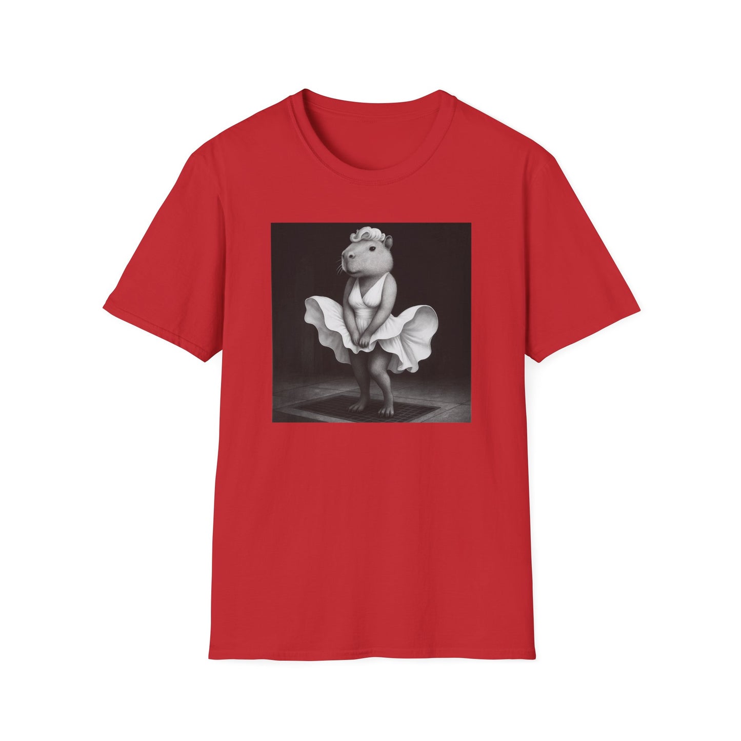 Capybara Blonde. Dress Pose T-Shirt | Retro Black & White Illustration