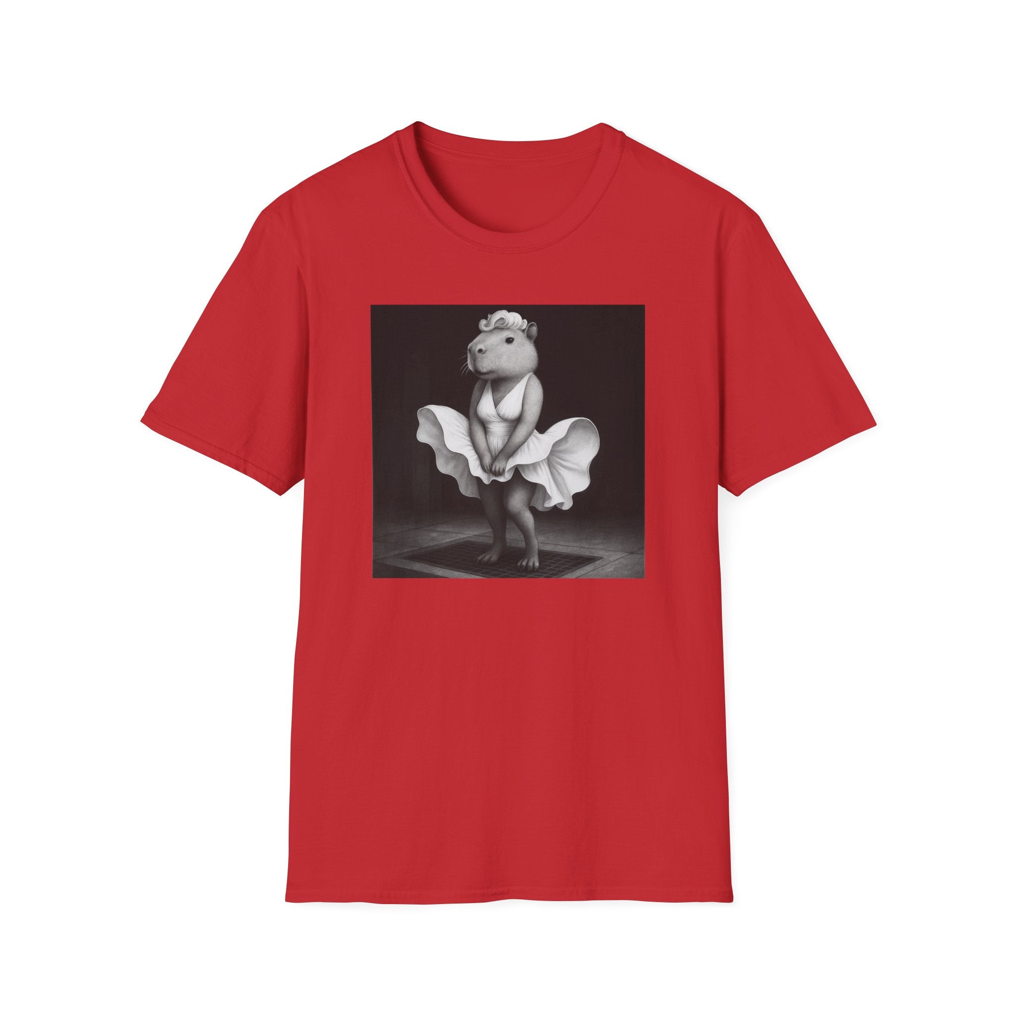Capybara Blonde. Dress Pose T-Shirt | Retro Black & White Illustration