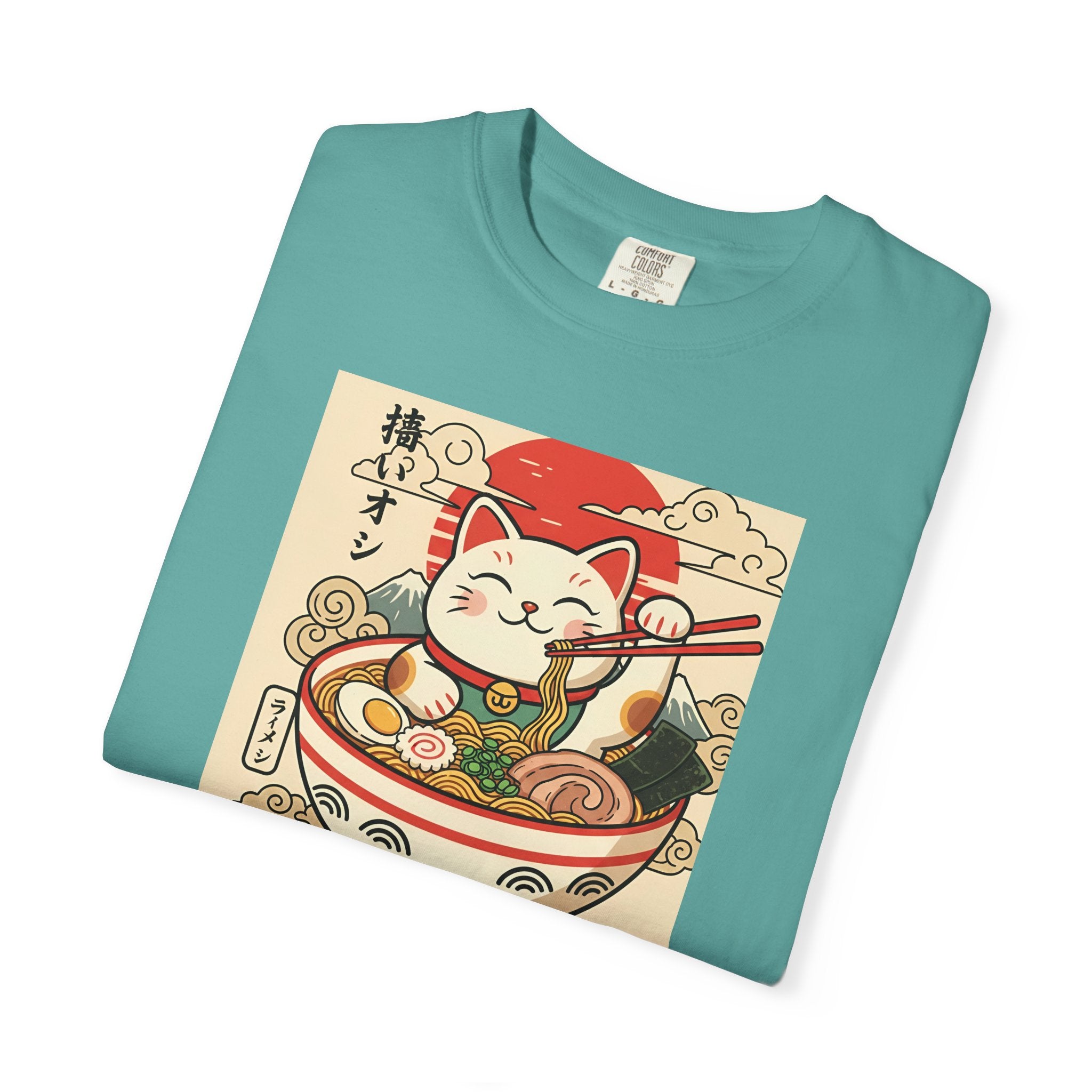Maneki Neko Ramen Cat T-shirt | Lucky Cat Bowl Graphic Japanese Style