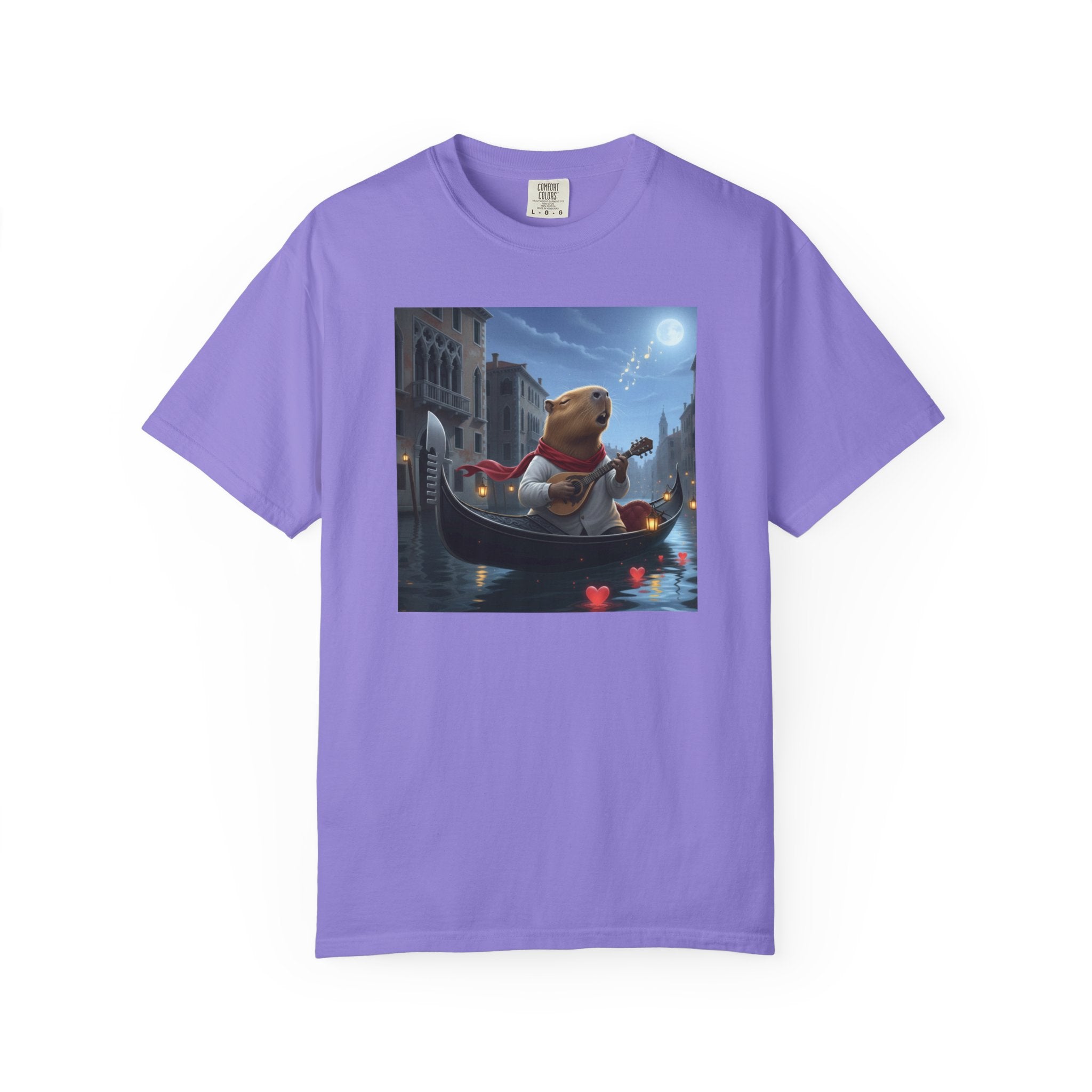 Capybara Gondolier Venice Night T-shirt | Romantic Venetian Canal Illustration