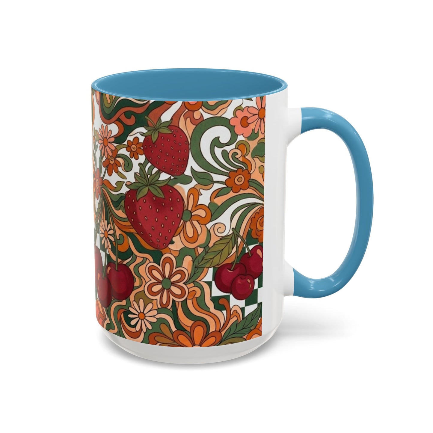 Vintage Cherry Strawberry Pattern Accent Mug | 11oz 15oz