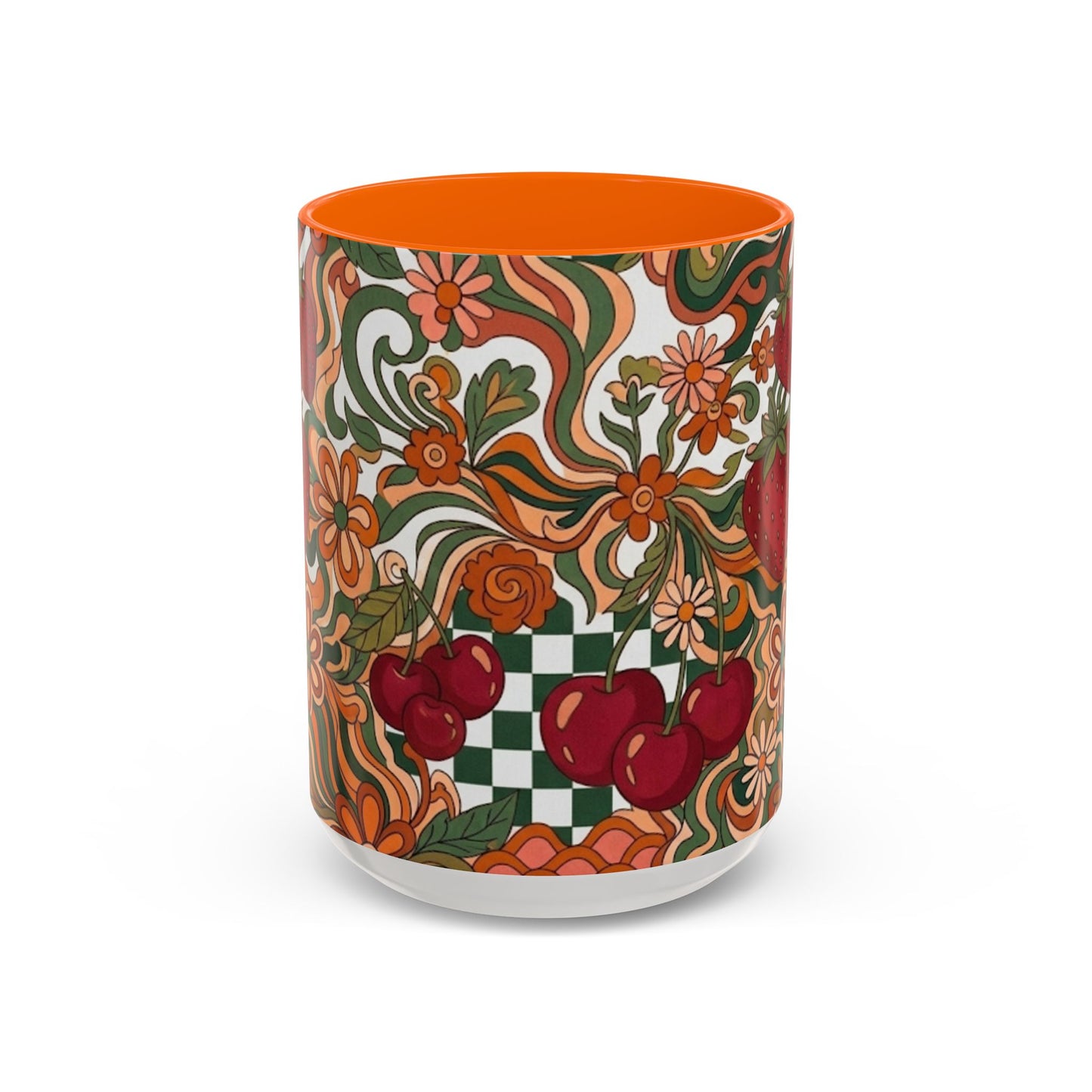 Vintage Cherry Strawberry Pattern Accent Mug | 11oz 15oz