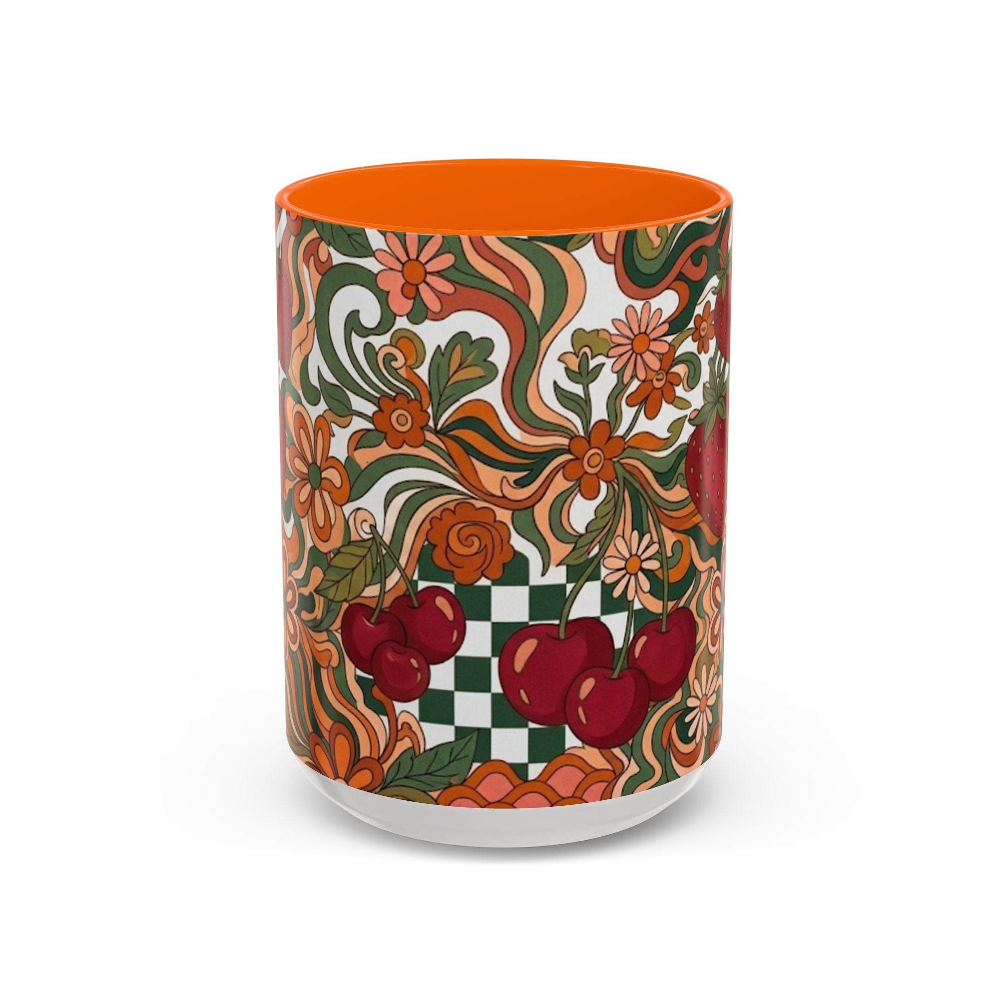 Vintage Cherry Strawberry Pattern Accent Mug | 11oz 15oz