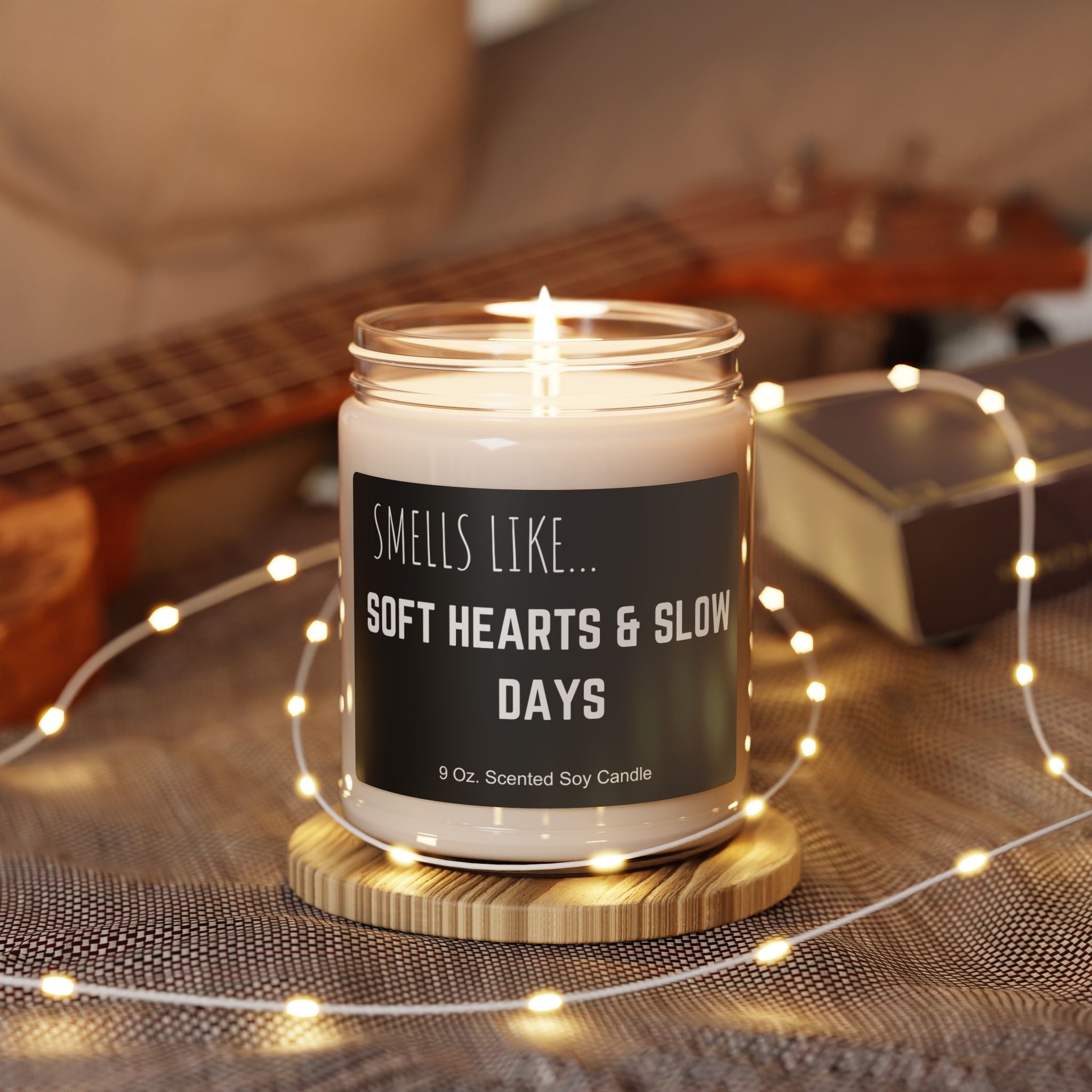 Soft Hearts Slow Days Scented Soy Candle, 9oz Natural Wax (Gift for Partner)