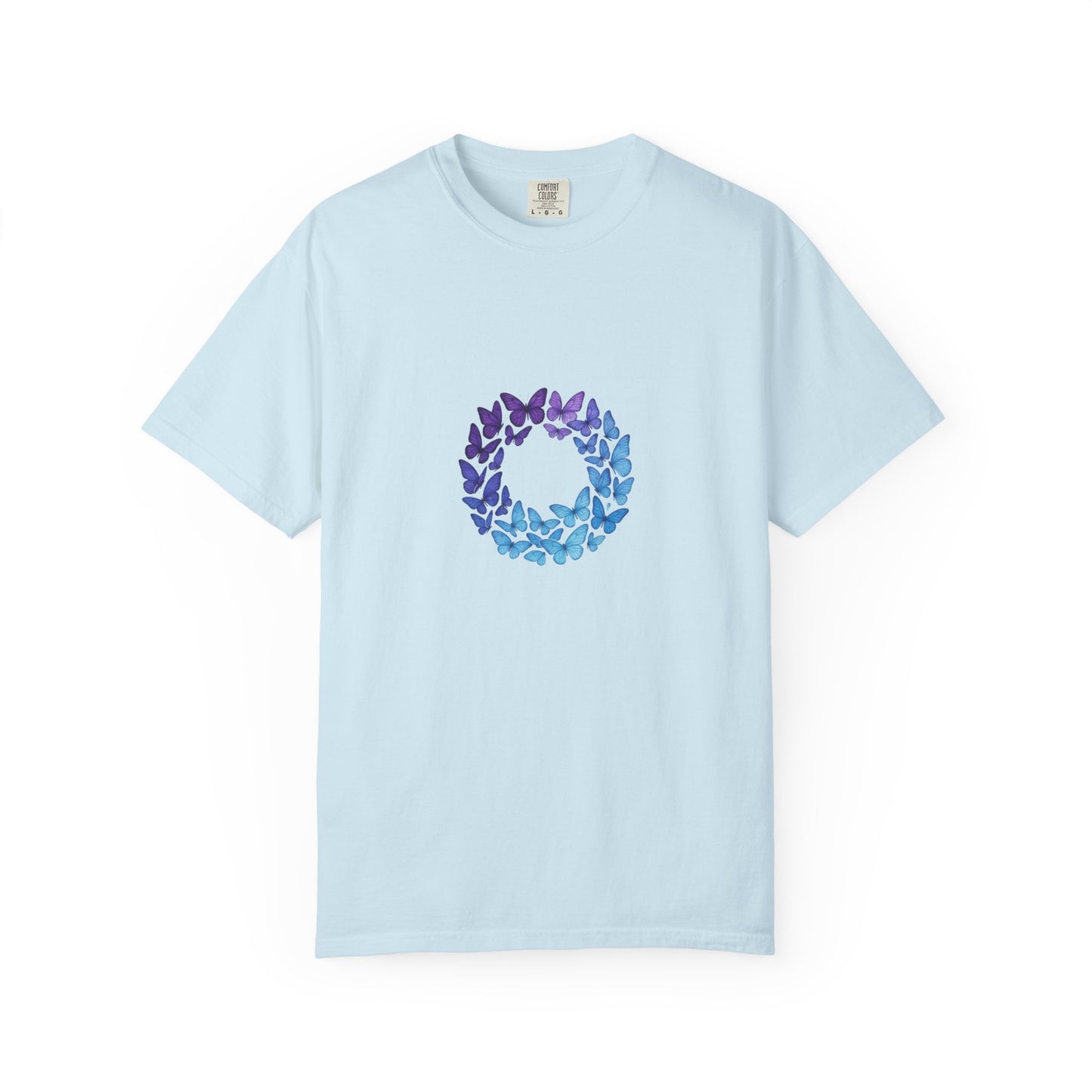 Blue Purple Butterfly Wreath T-shirt | Floral Circle Tee