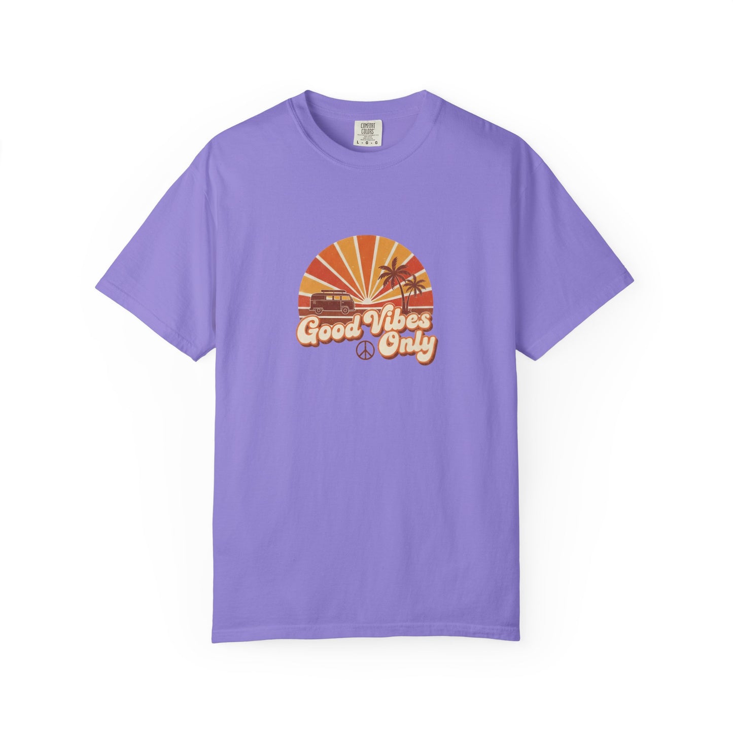 Good Vibes Only T-shirt | Retro Sunset Palm Peace Sign