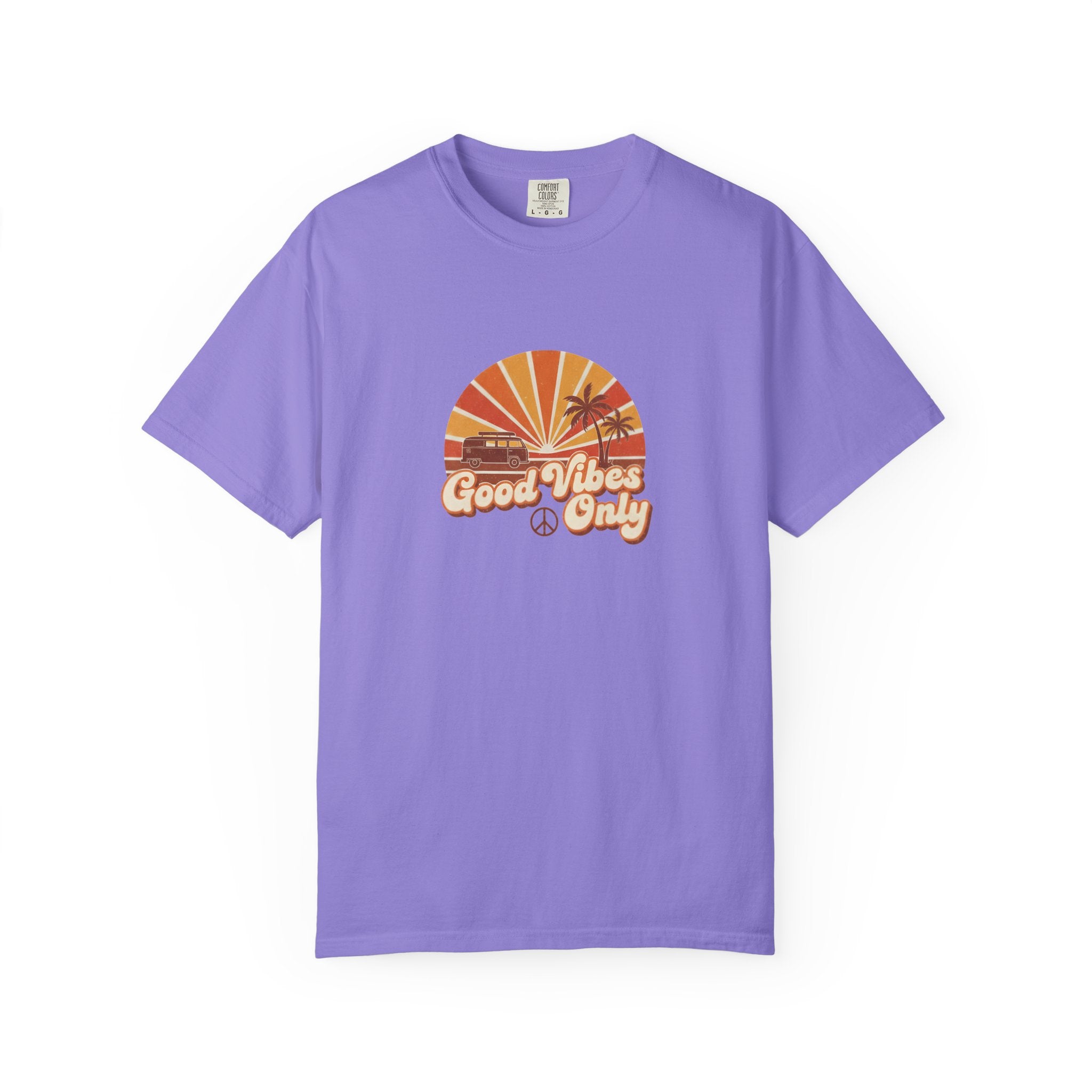 Good Vibes Only T-shirt | Retro Sunset Palm Peace Sign