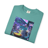 Cyberpunk Cat T-shirt | Neon Magic Potion Street Scene