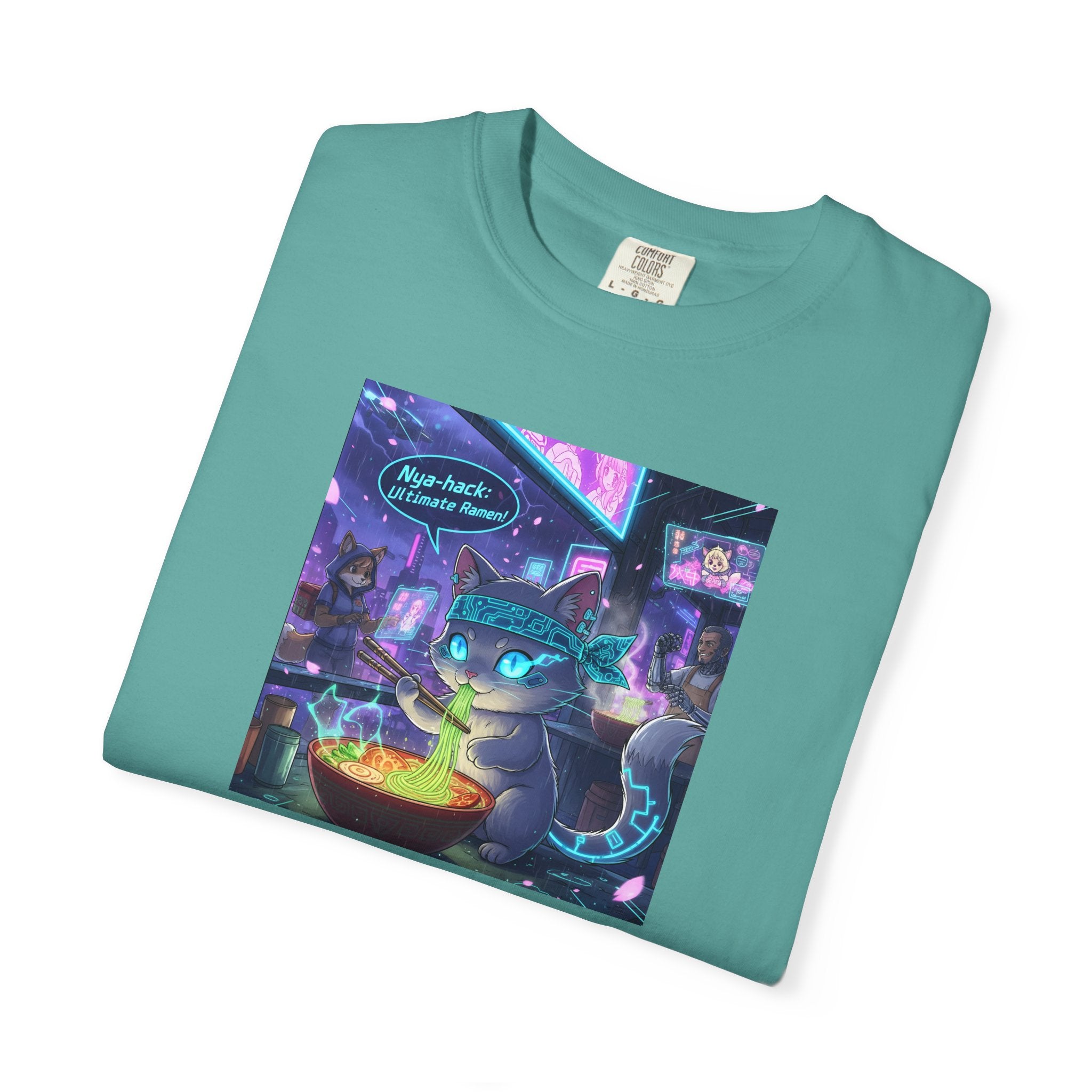 Cyberpunk Cat T-shirt | Neon Magic Potion Street Scene