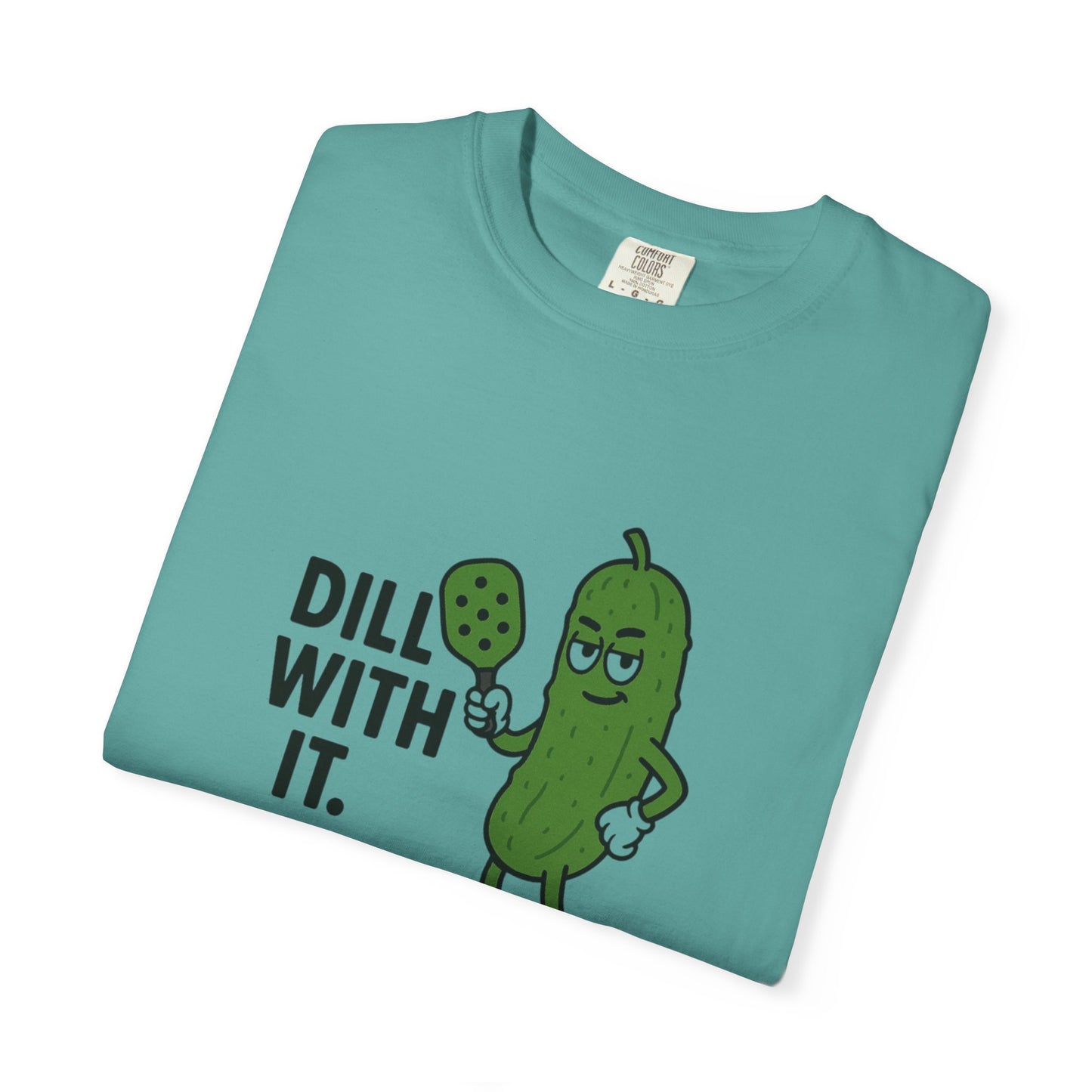 Dill With It Pickle Character T-shirt | Funny Vegan Food Pun Tee
