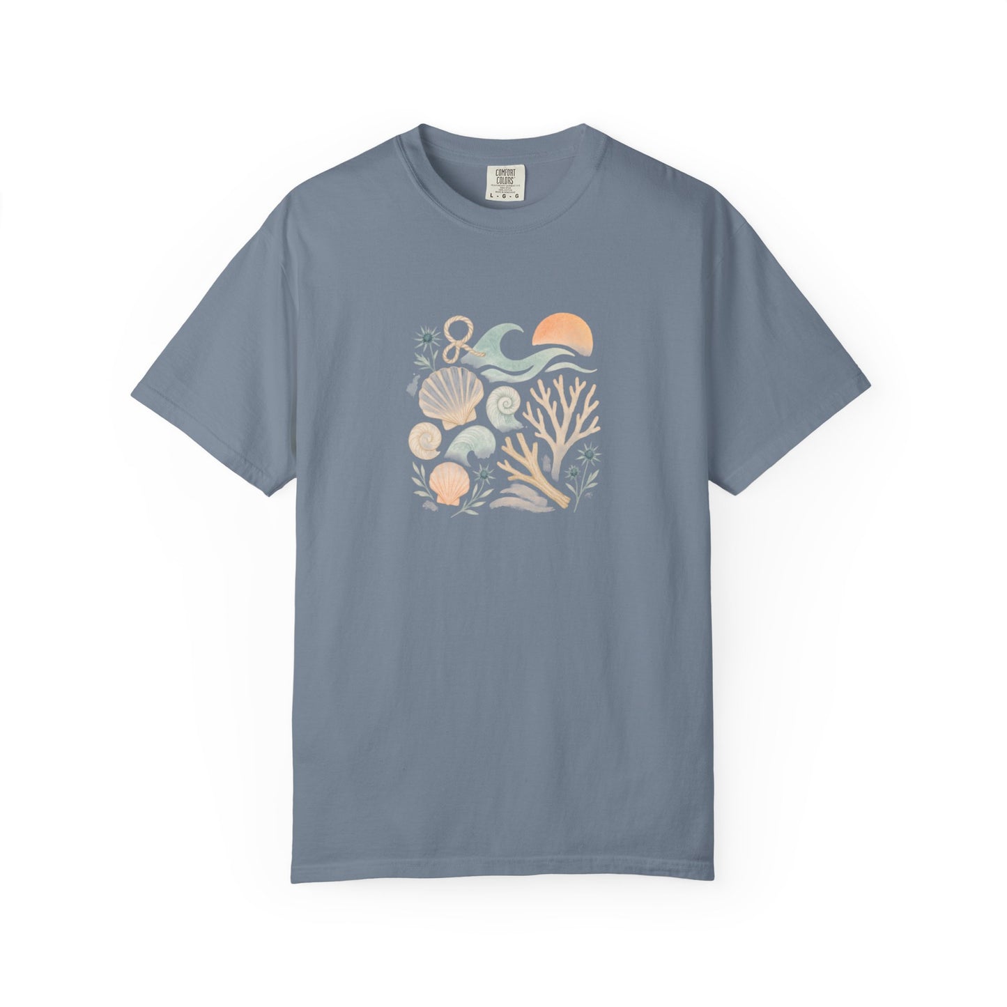 Coastal Seashells and Coral T-Shirt | Beach Wave Sunset Art