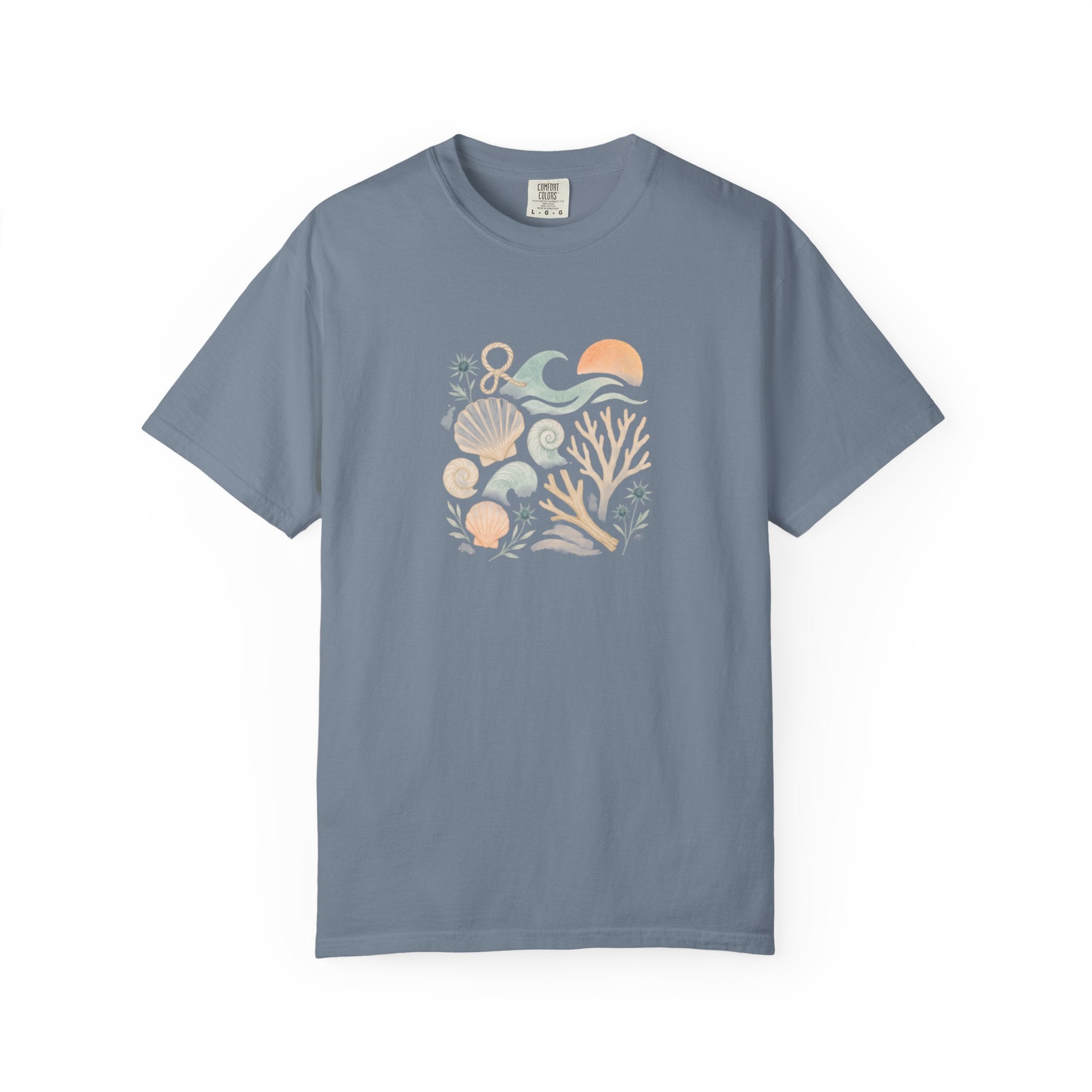 Coastal Seashells and Coral T-Shirt | Beach Wave Sunset Art