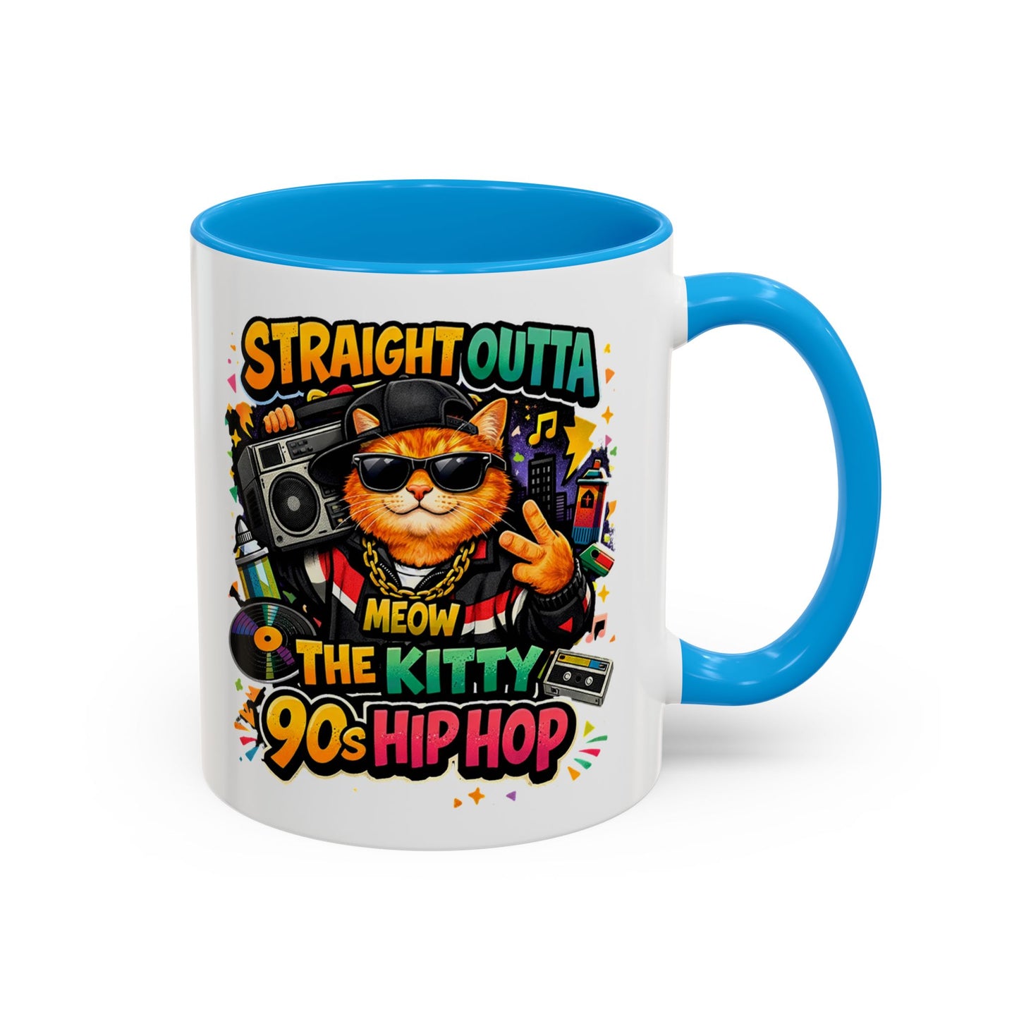 Straight Outta Meow The Kitty 90s Hip Hop Mug | Color Accent