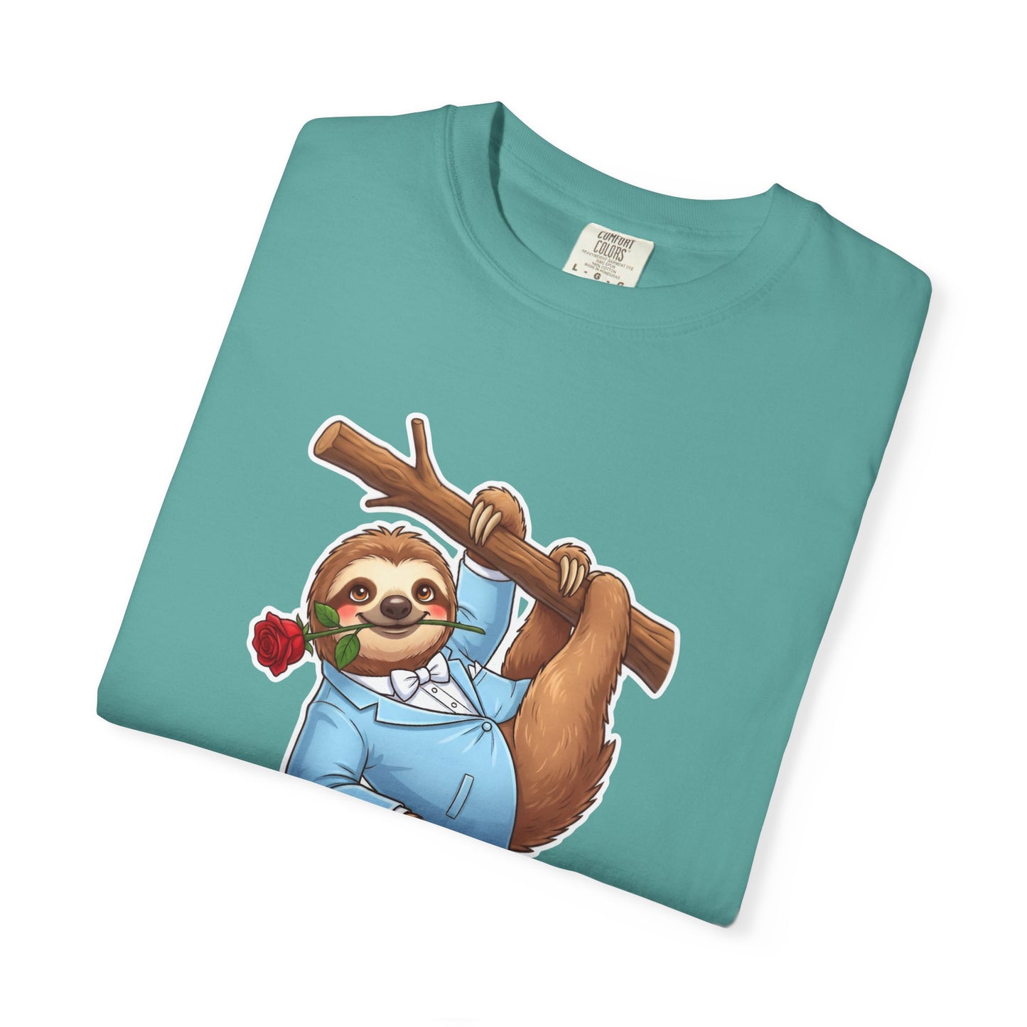 Sloth with Rose on Branch T-shirt | Cute Relaxed Animal Tee