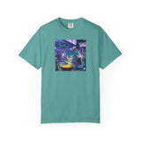 Cyberpunk Cat T-shirt | Neon Magic Potion Street Scene