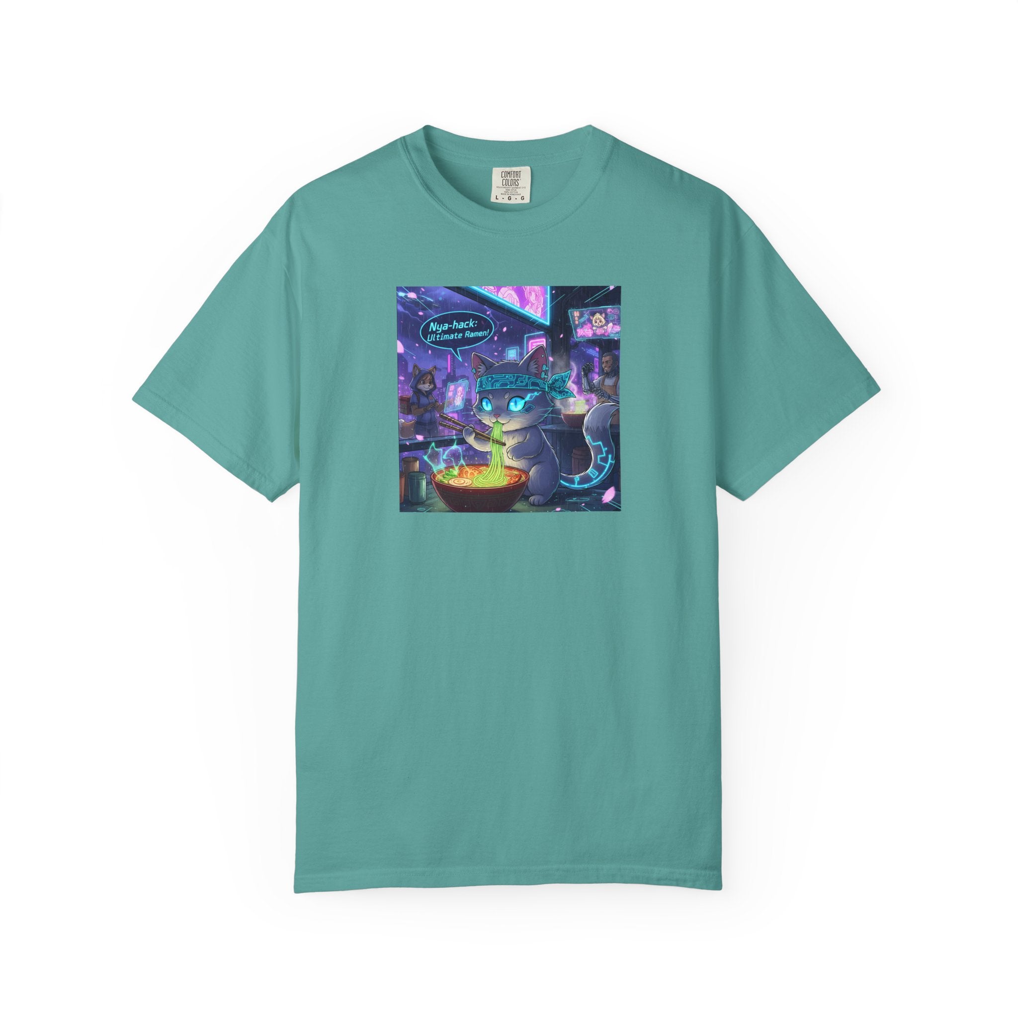 Cyberpunk Cat T-shirt | Neon Magic Potion Street Scene