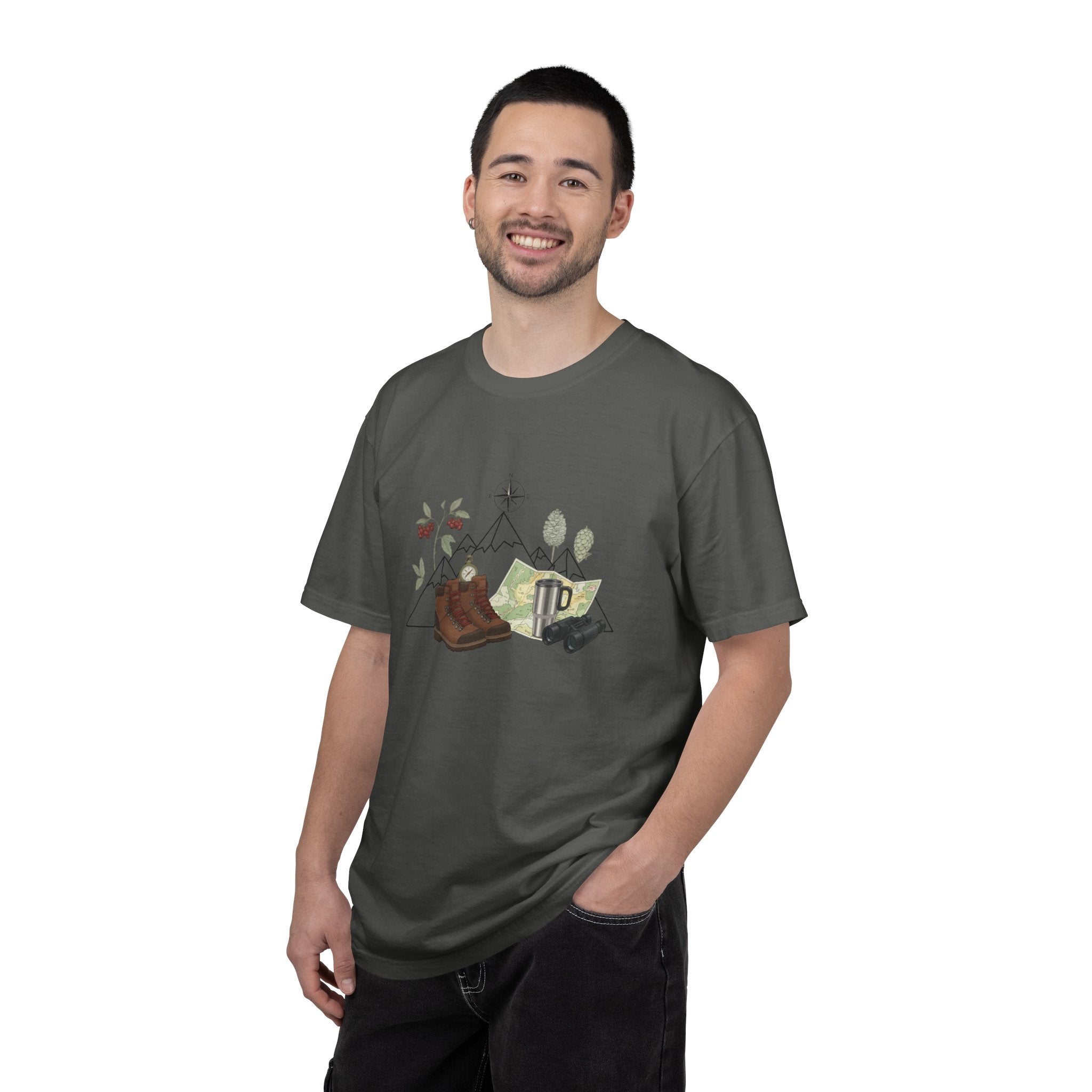 Camping Mountain Outdoors Graphic T-shirt | Hiking Boots Trees Flowers