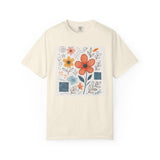Hand-drawn Watercolor Floral Doodles T-shirt | Linocut & Embroidery Texture