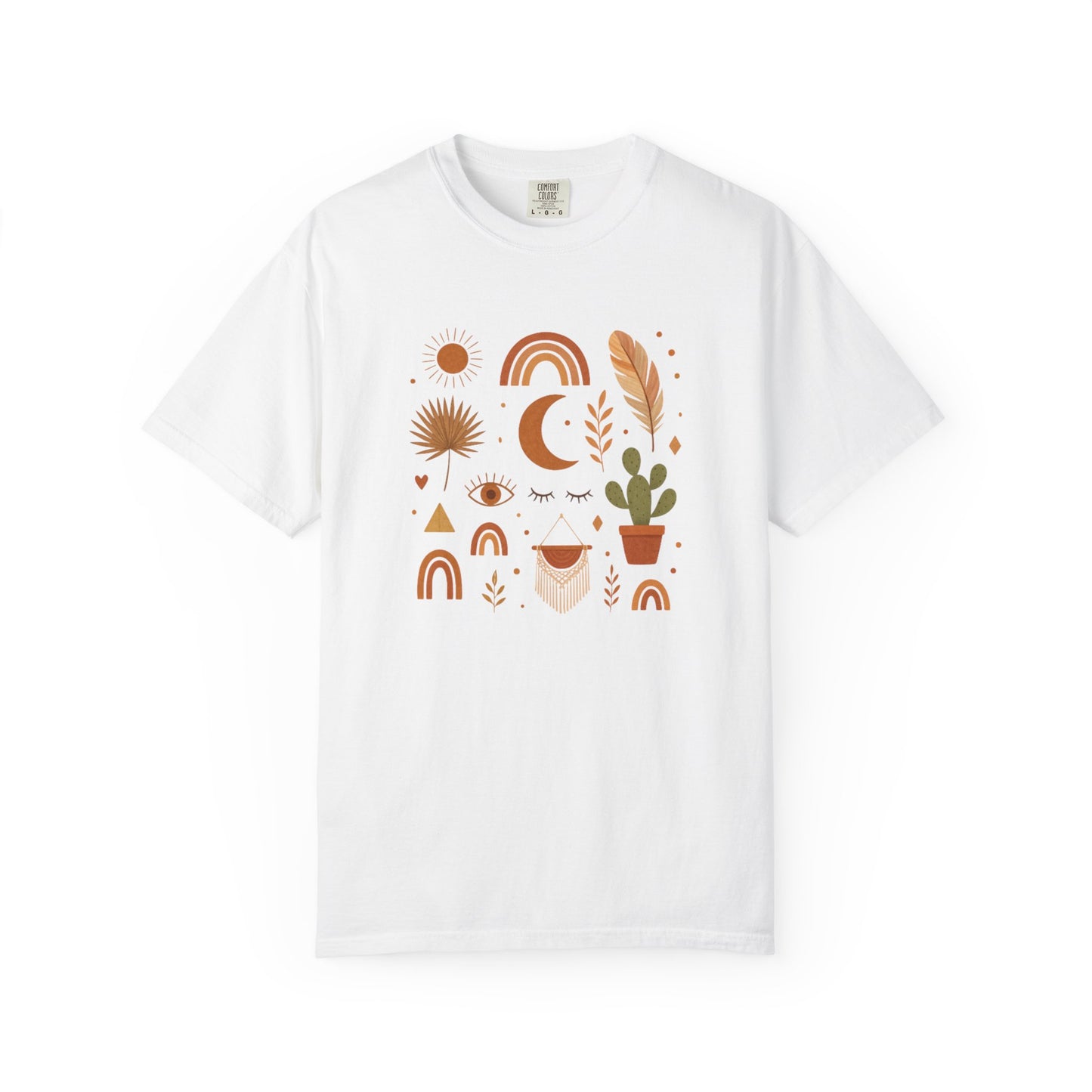 Boho Icons Mosaic T-Shirt | Crescent Moon Cactus Rainbows