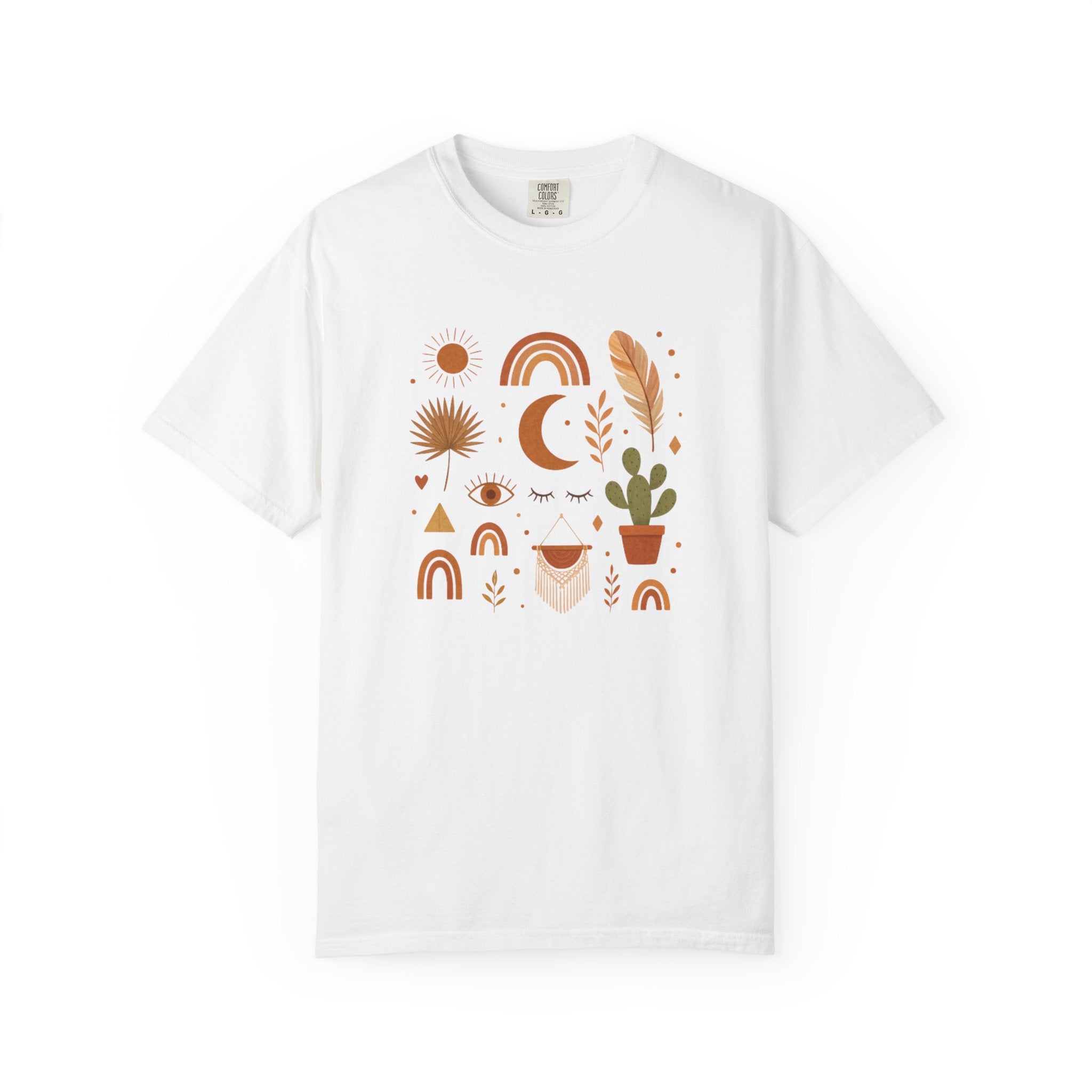 Boho Icons Mosaic T-Shirt | Crescent Moon Cactus Rainbows