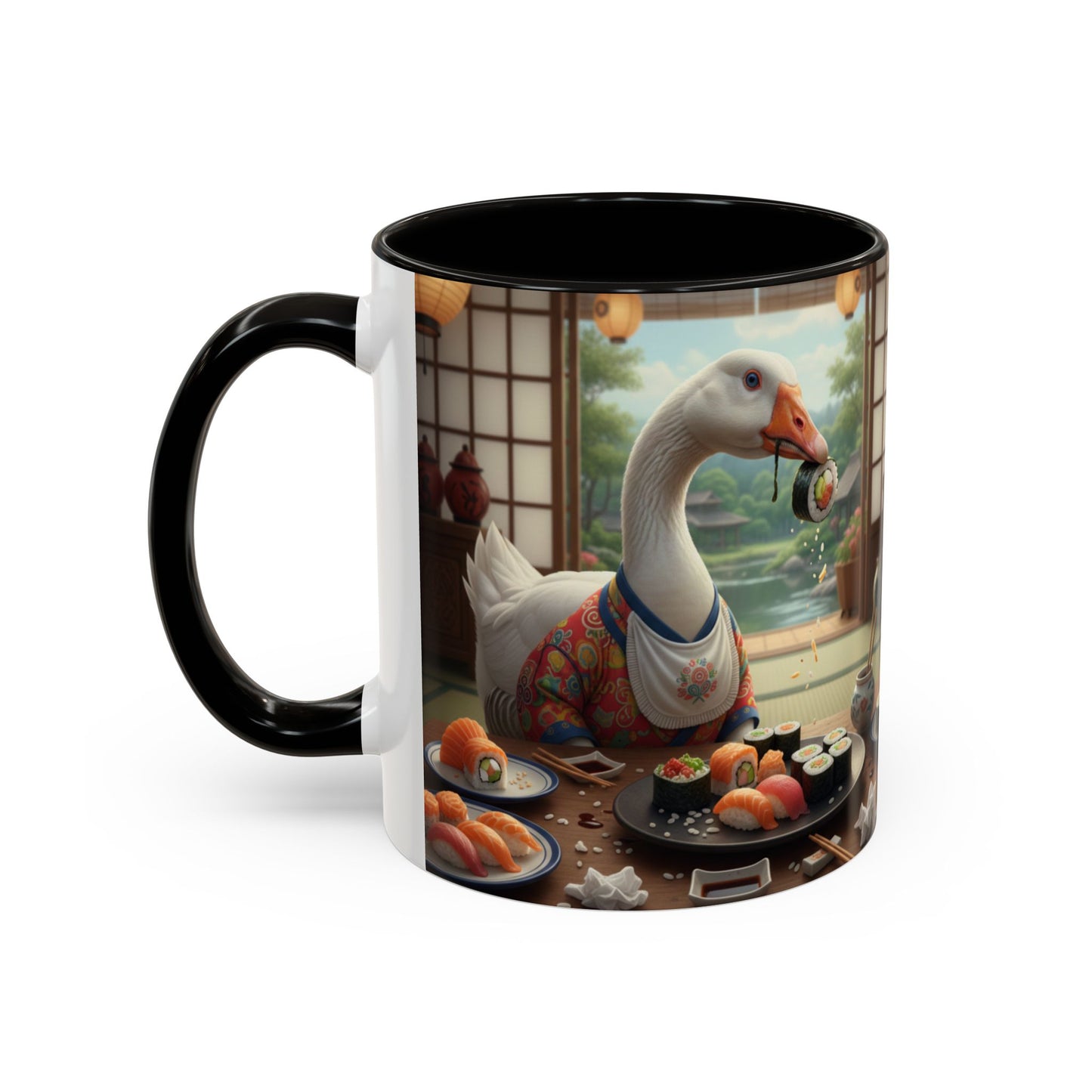 Goose with Sushi Mug | Japanese Tea Room Illustration