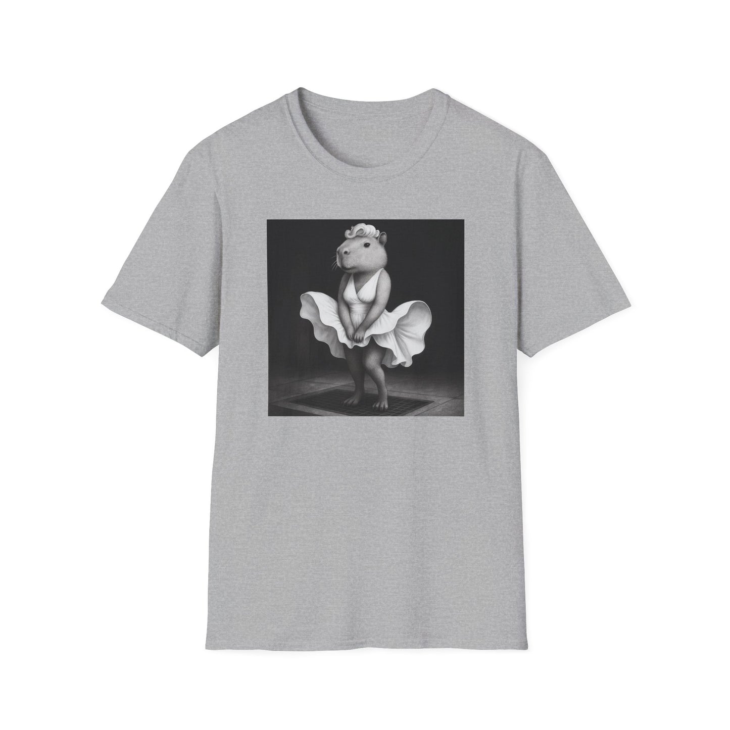 Capybara Blonde. Dress Pose T-Shirt | Retro Black & White Illustration