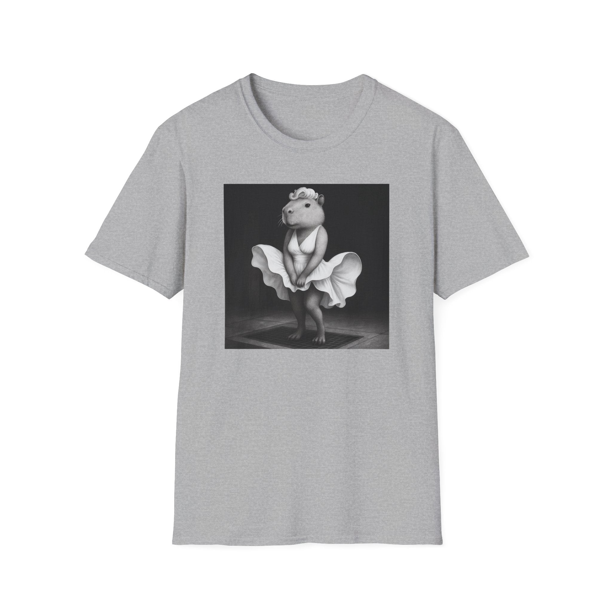 Capybara Blonde. Dress Pose T-Shirt | Retro Black & White Illustration