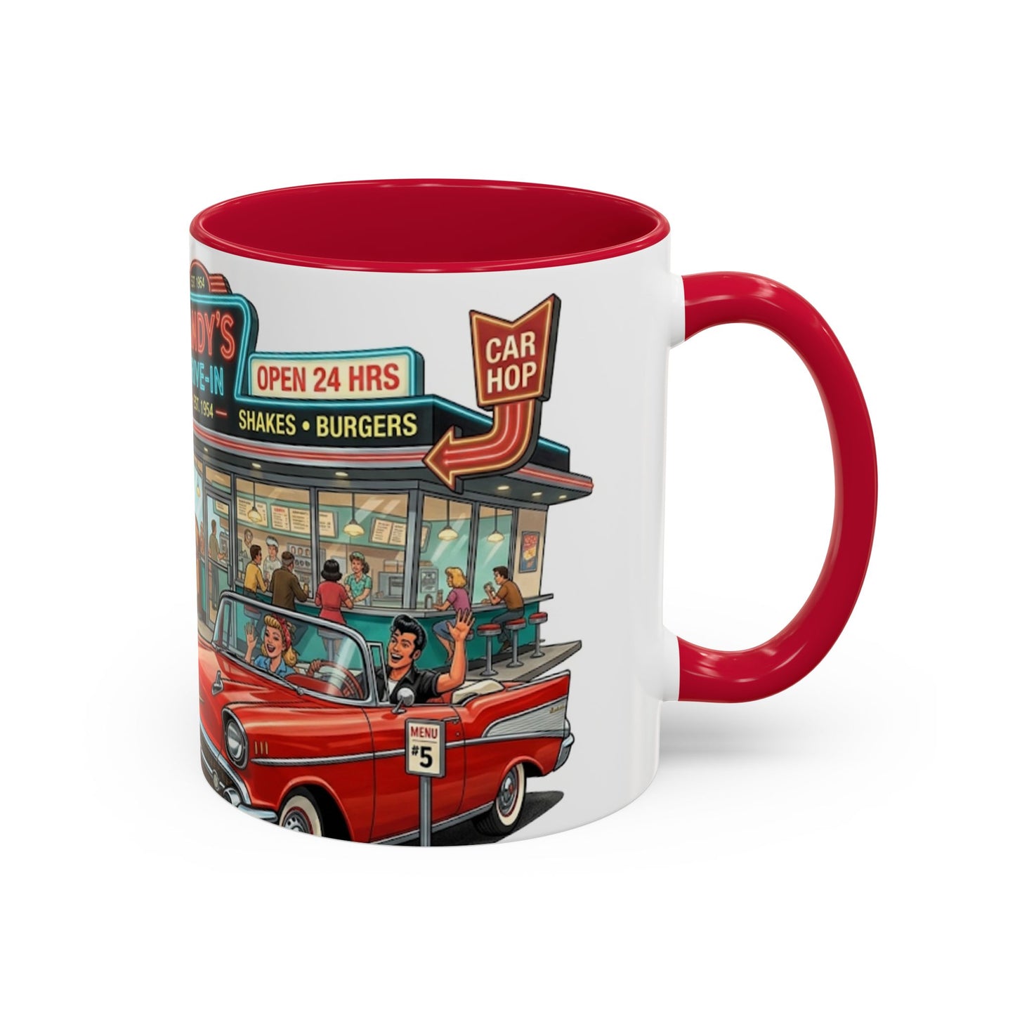 1950s Diner Scene Mug | Retro Car Hop Coffee Cup