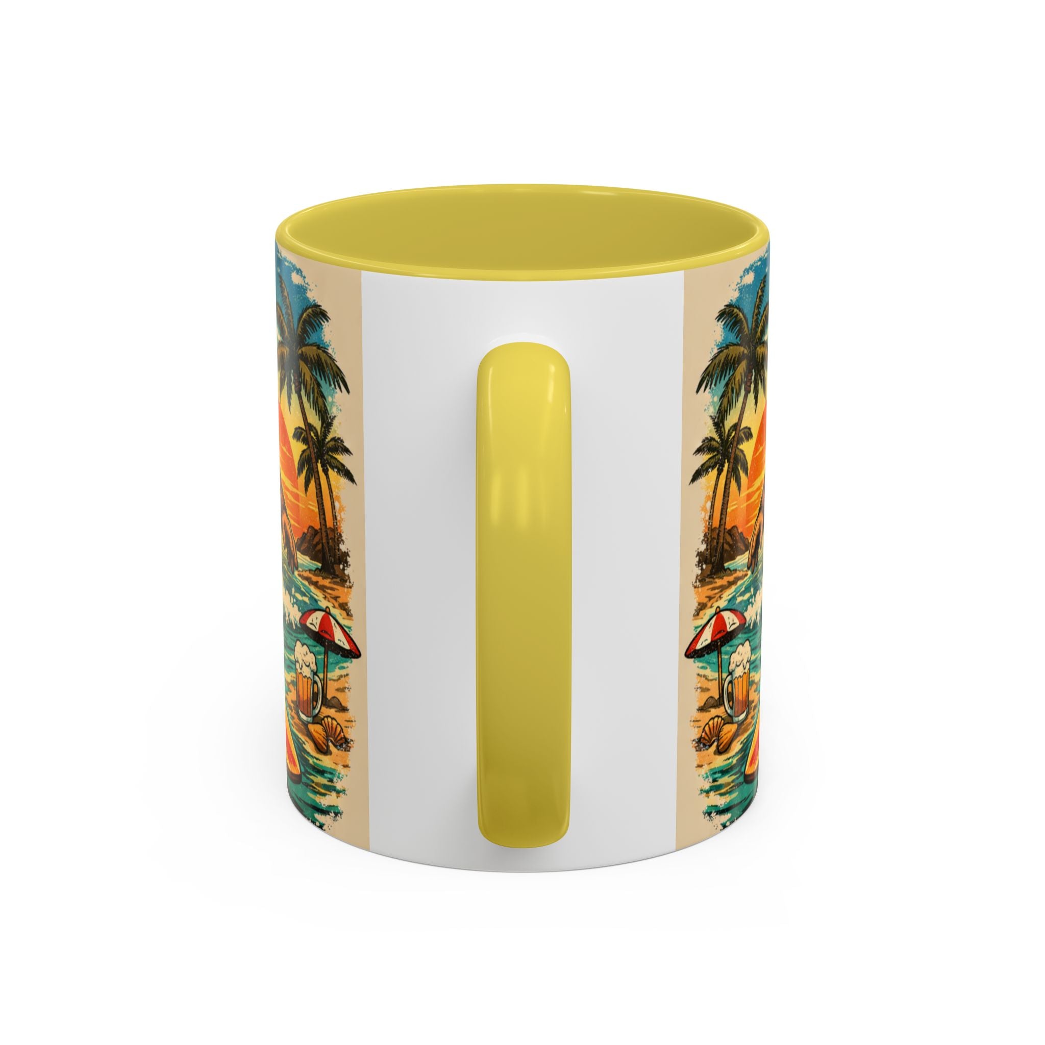 Surfing Bigfoot Mug | Retro Beach Sunset Bigfoot Wave Coffee Cup