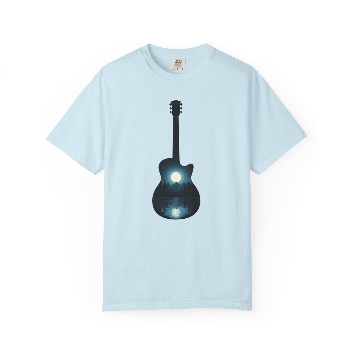 Moonlit Acoustic Guitar T-Shirt | Night Sky Guitar Silhouette