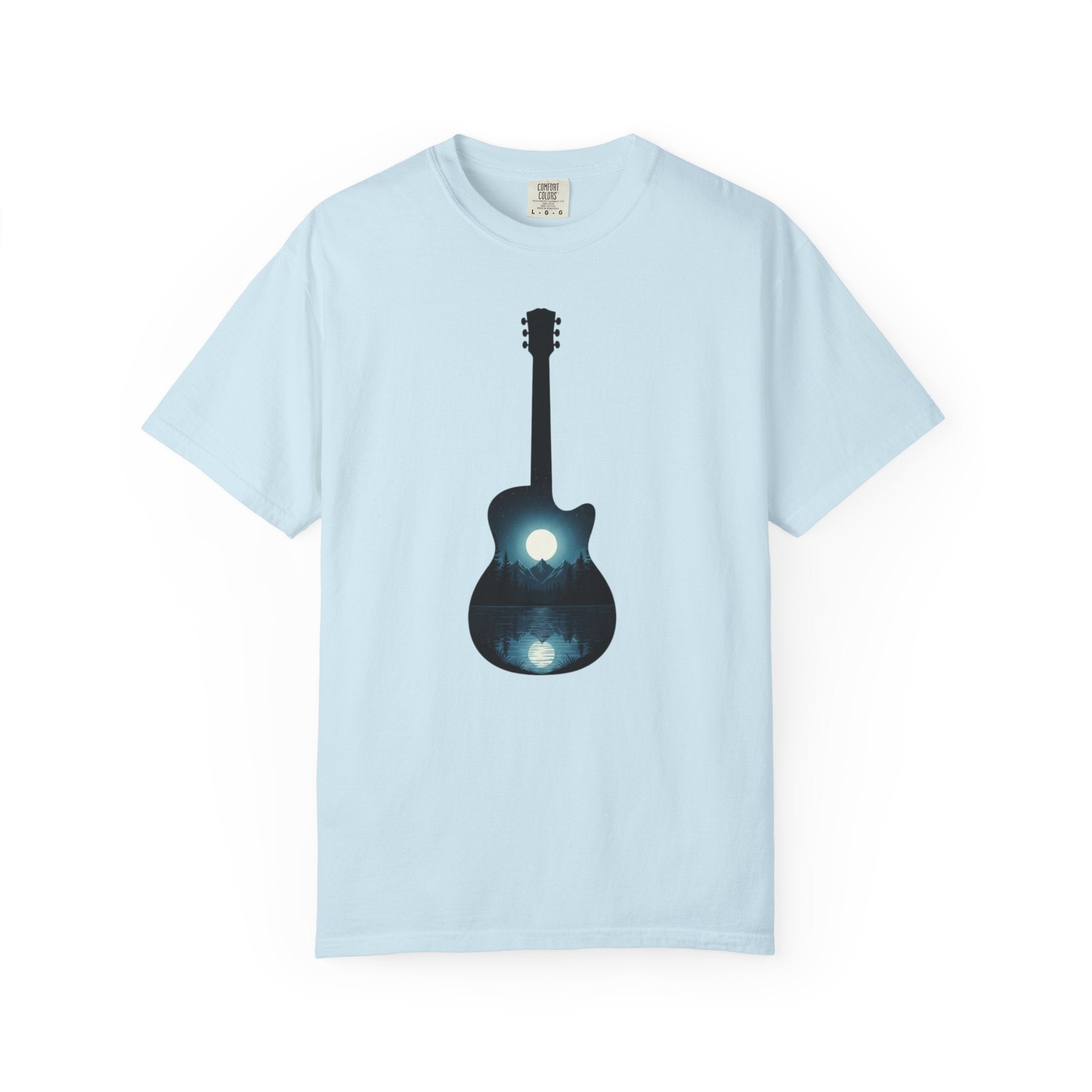 Moonlit Acoustic Guitar T-Shirt | Night Sky Guitar Silhouette