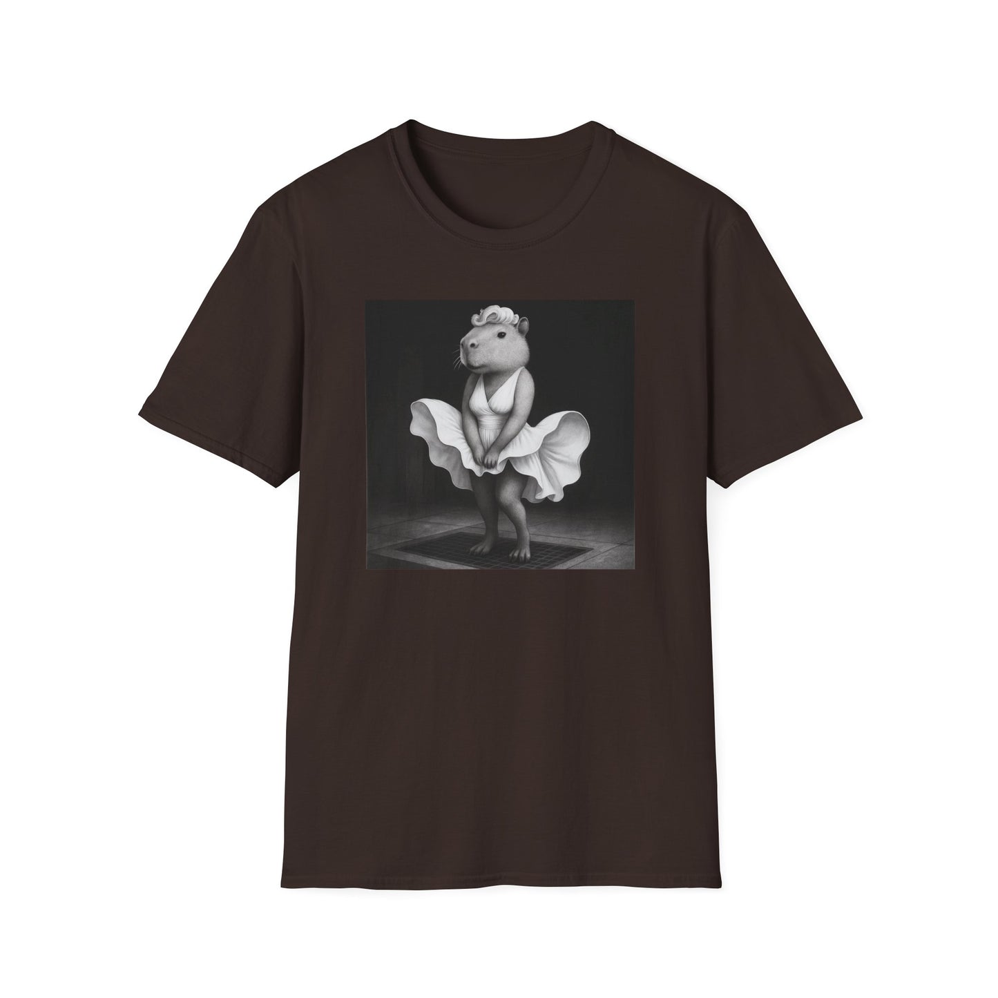 Capybara Blonde. Dress Pose T-Shirt | Retro Black & White Illustration