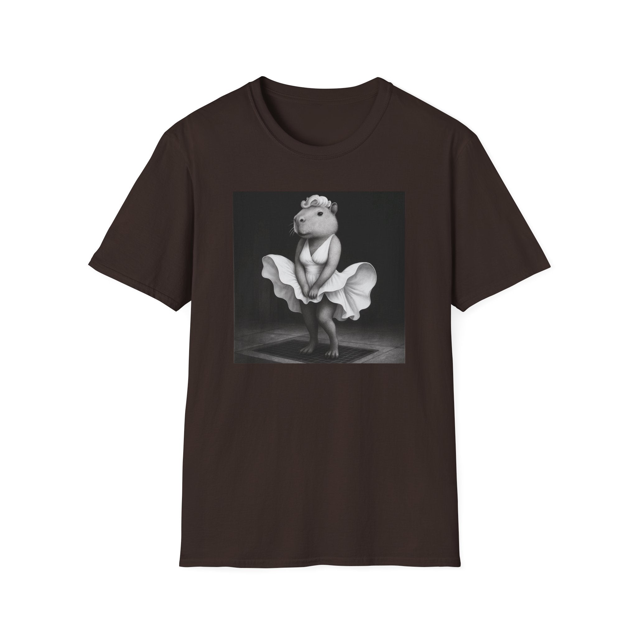 Capybara Blonde. Dress Pose T-Shirt | Retro Black & White Illustration